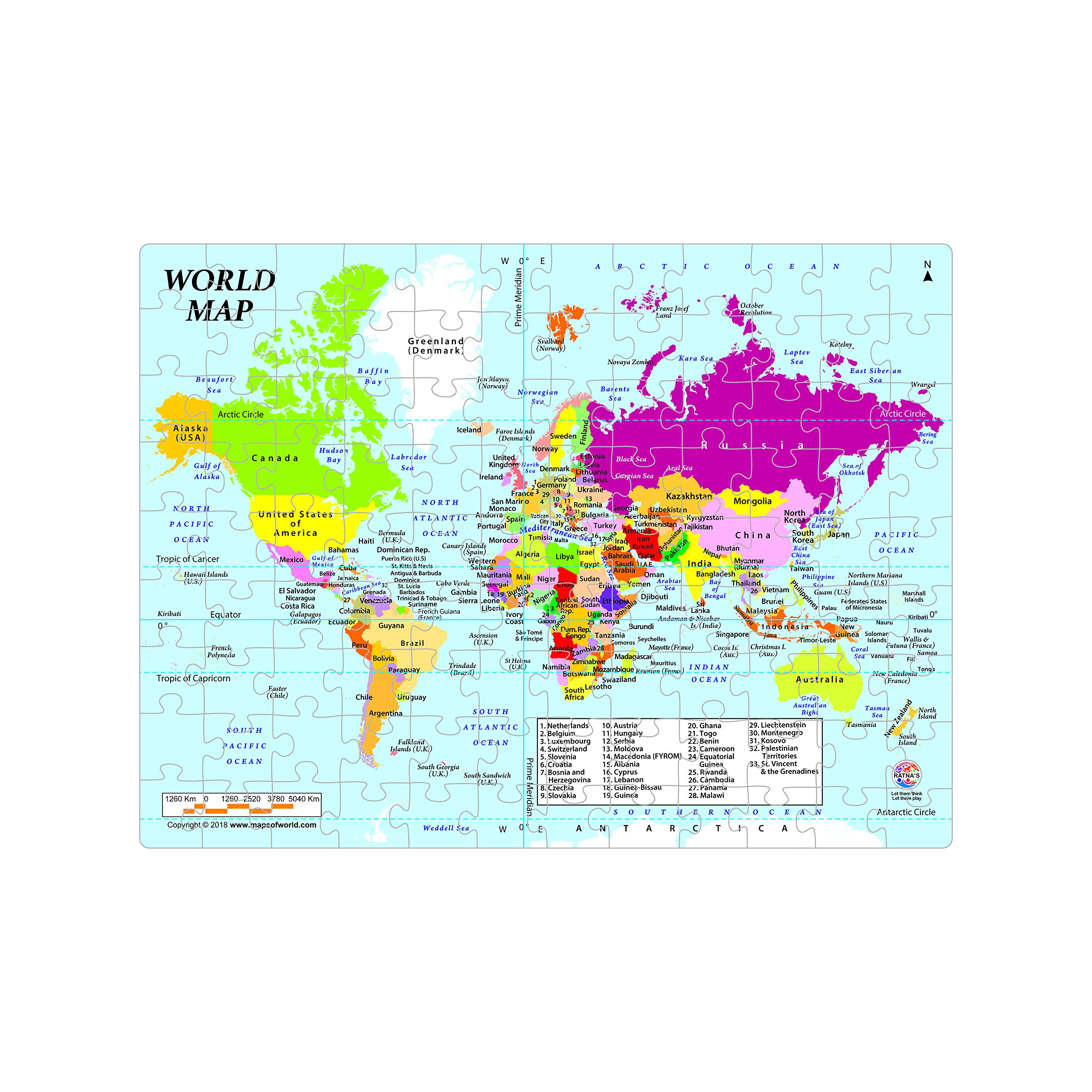Ratna's Educational World Map Jigsaw Puzzle for Kids - Fun Learning Geography Toy for Classroom & Home Schooling