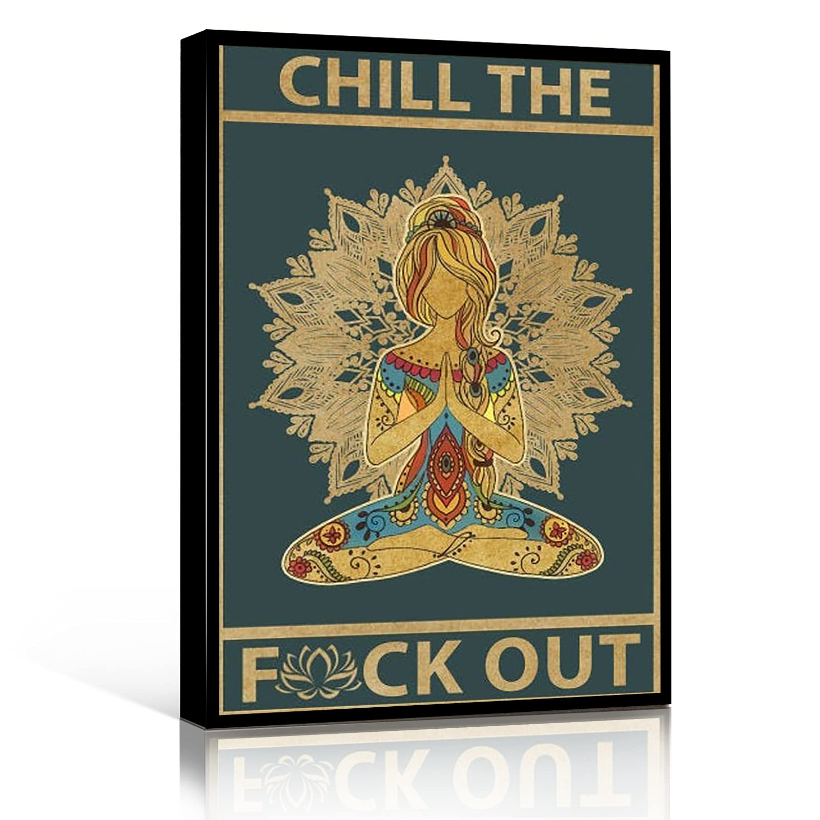 Vintage Yoga Poster - 12''x18'' Framed Modern Canvas Wall Art for Living Room, Nursery & Yoga Studio - Chill Out & Relax Decor