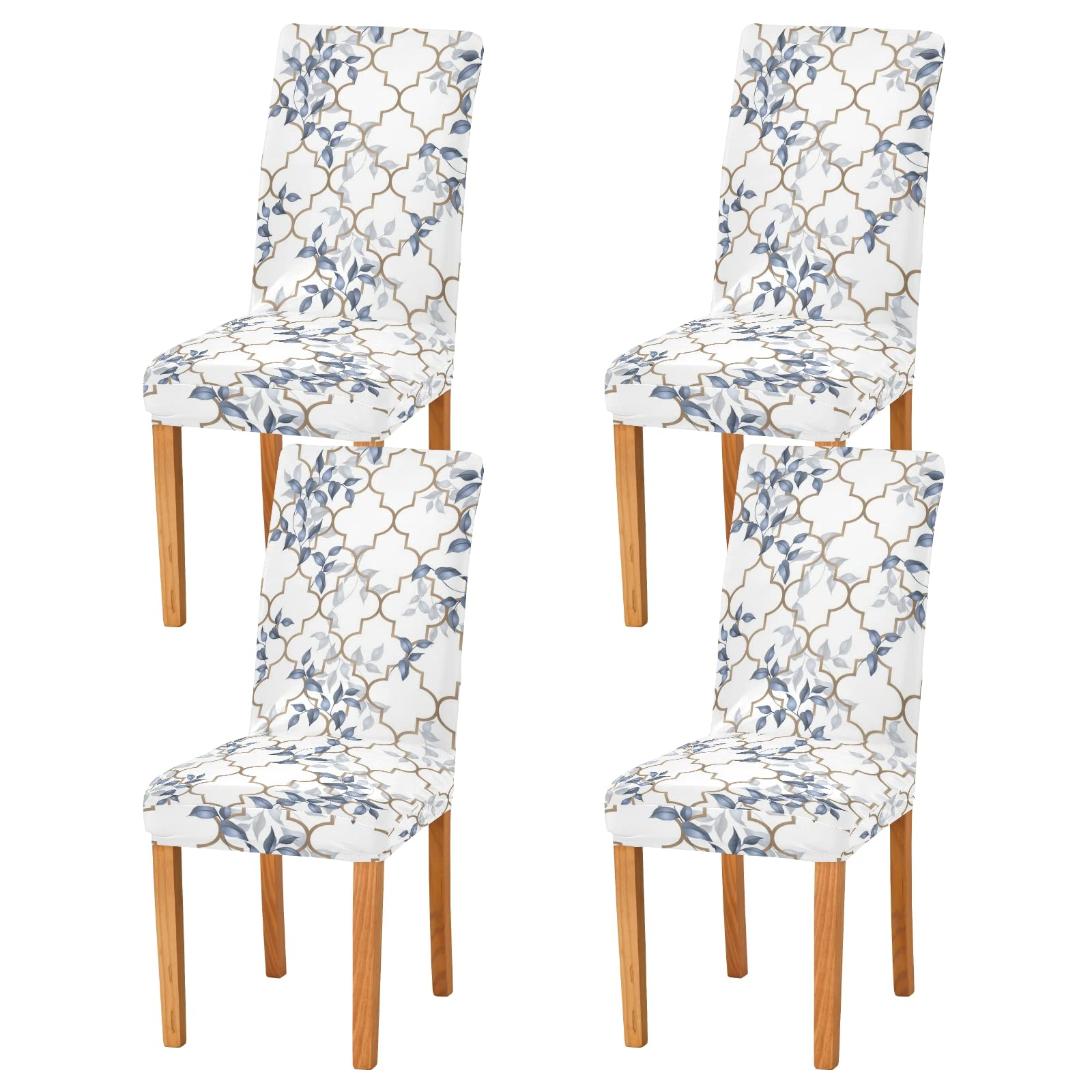 Classic Leaves Morocco Dining Chair Covers Set of 4 - Washable & Removable Stretch Slipcovers for Dining Chairs - Perfect for Dining Room, Ceremony, Party & Holiday Home Decor