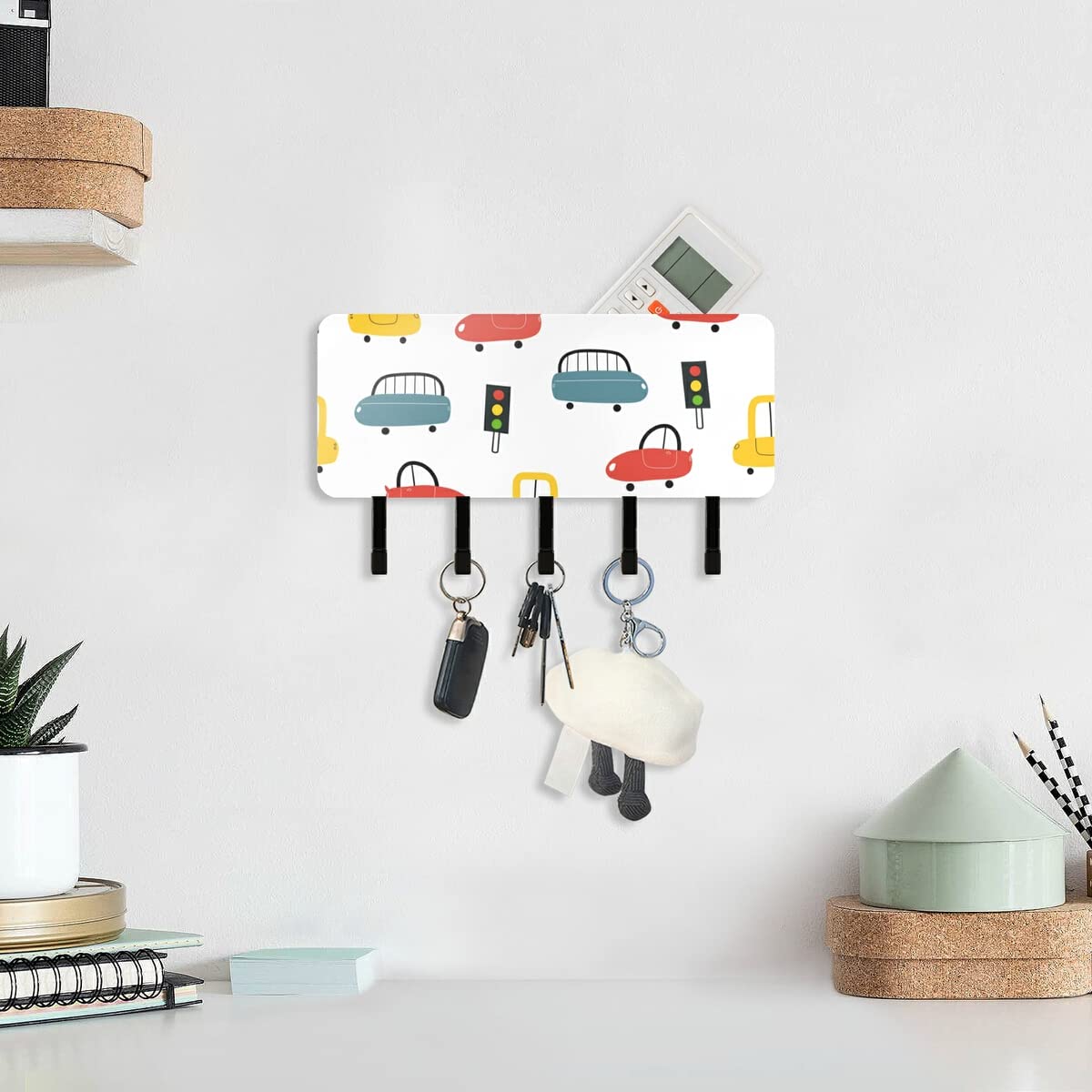 Cartoon Cars Key Holder Wall Mount - 5 Hook Wall Hanger for Keys, Mail & Organizer | Durable Entryway Decor for Hallway, Front Door & Home Organization