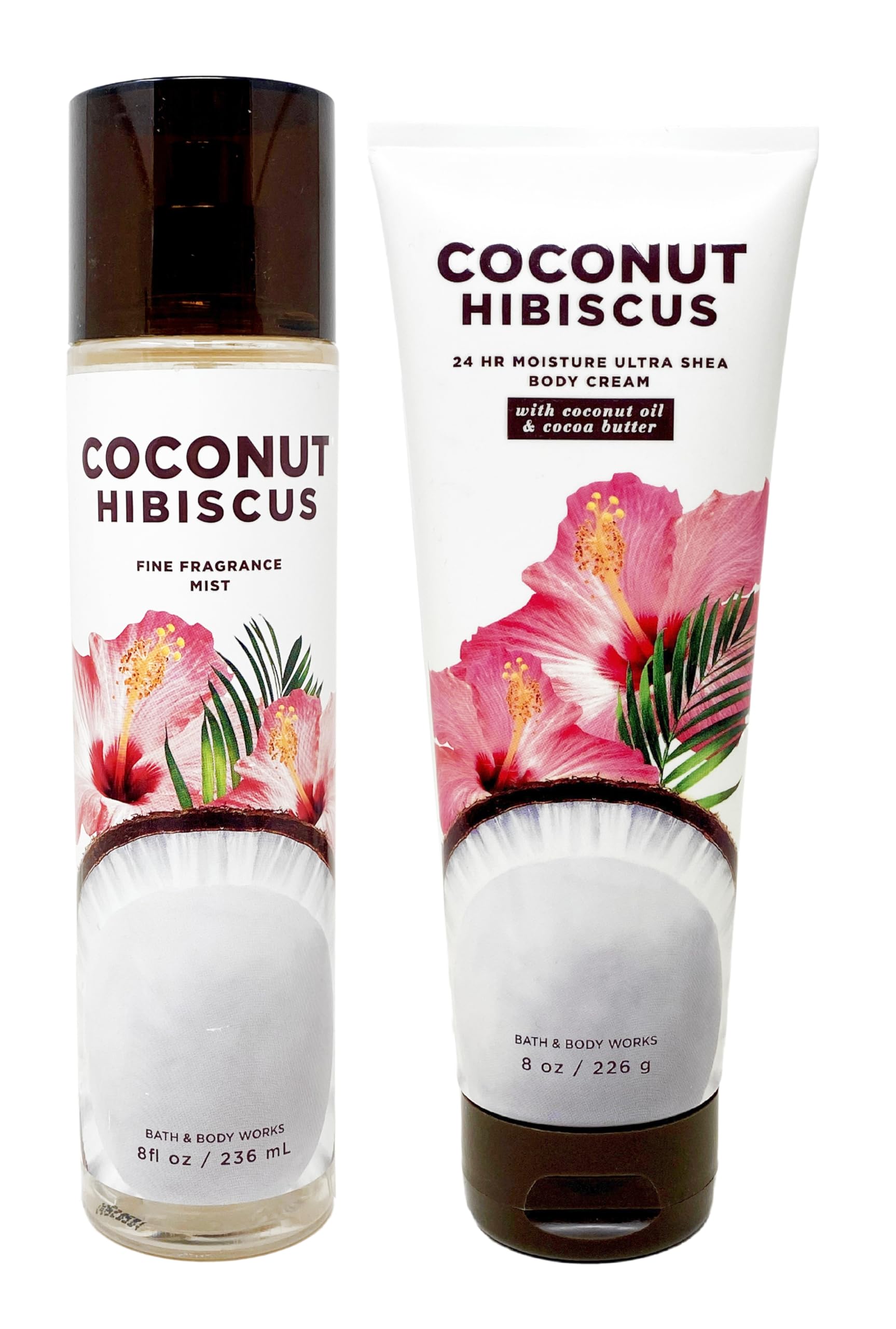 Bath & Body Works Coconut Hibiscus Gift Set - Fine Fragrance Mist & Body Cream Duo | Tropical Scent for Summer, Beach & Vacation Self-Care
