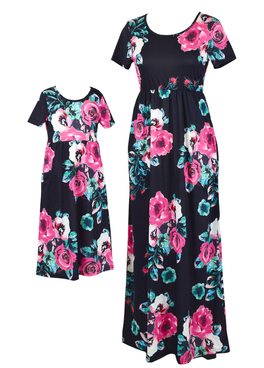 Mommy and Me Maxi Dresses - Bohemian Floral Printed Matching Outfits for Mother and Daughter | Perfect for Family Photos, Beach Vacations & Special Occasions