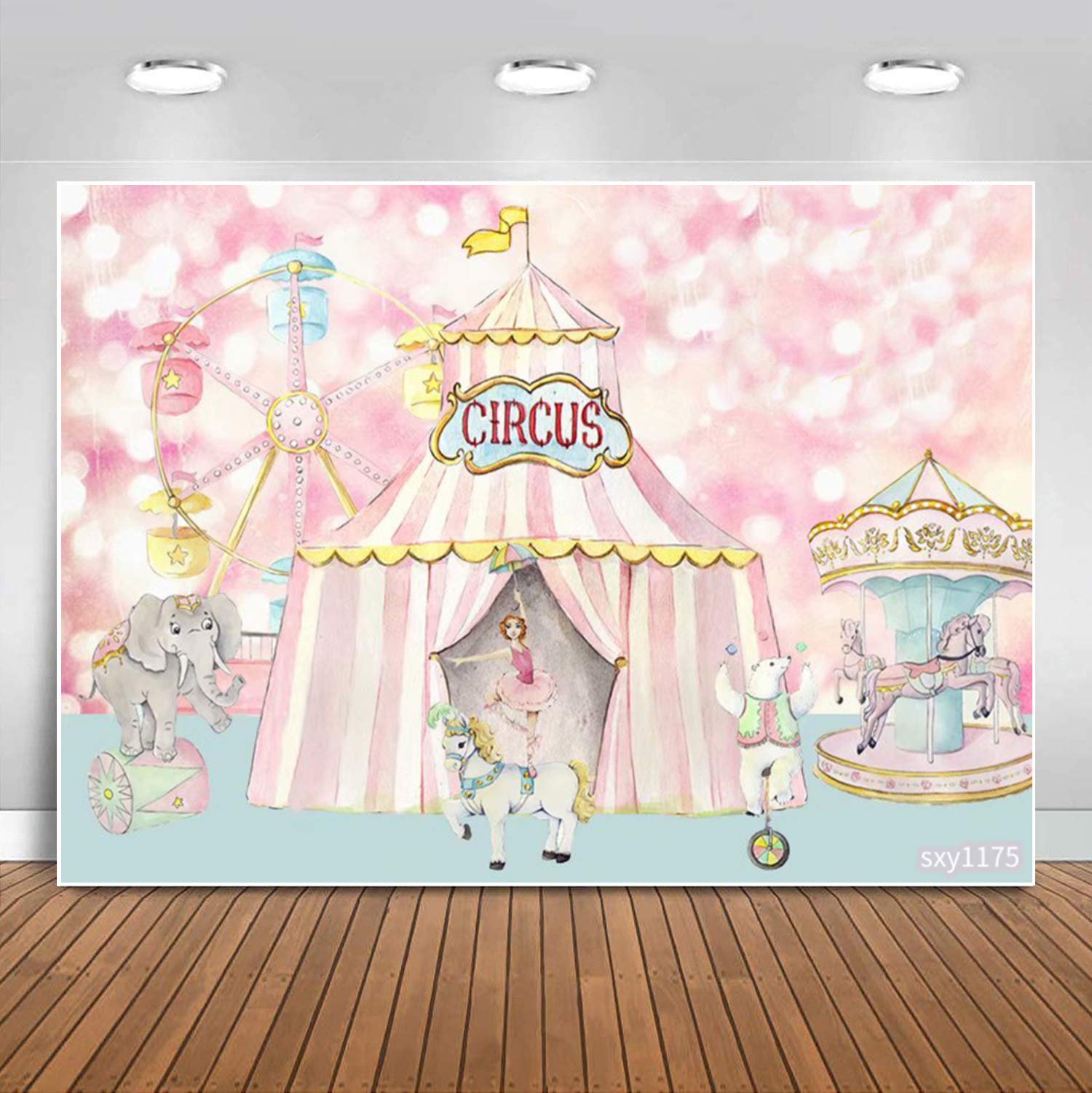 Sensfun Pink Bokeh Circus Backdrop - 7x5ft Carnival Carousel Ferris Wheel Tent Photo Booth Background for Girls 1st Birthday Party, Baby Shower, Newborn Celebration, Cake Table Decor & Studio Props | Perfect for Circus-Themed Events, Birthday Photos, and Social Media Backdrops