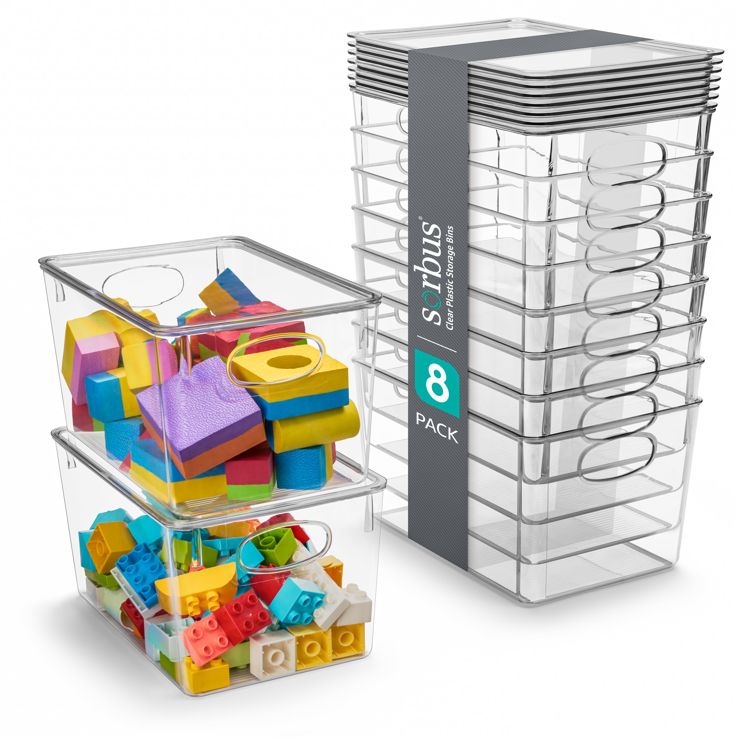 Sorbus 8-Pack Large Clear Plastic Storage Bins with Lids - Stackable Organizer for Toys, Clothes, Makeup, Medicine, Art Supplies, Bathroom & Shoe Storage - Perfect for Home, Office & Closet Organization
