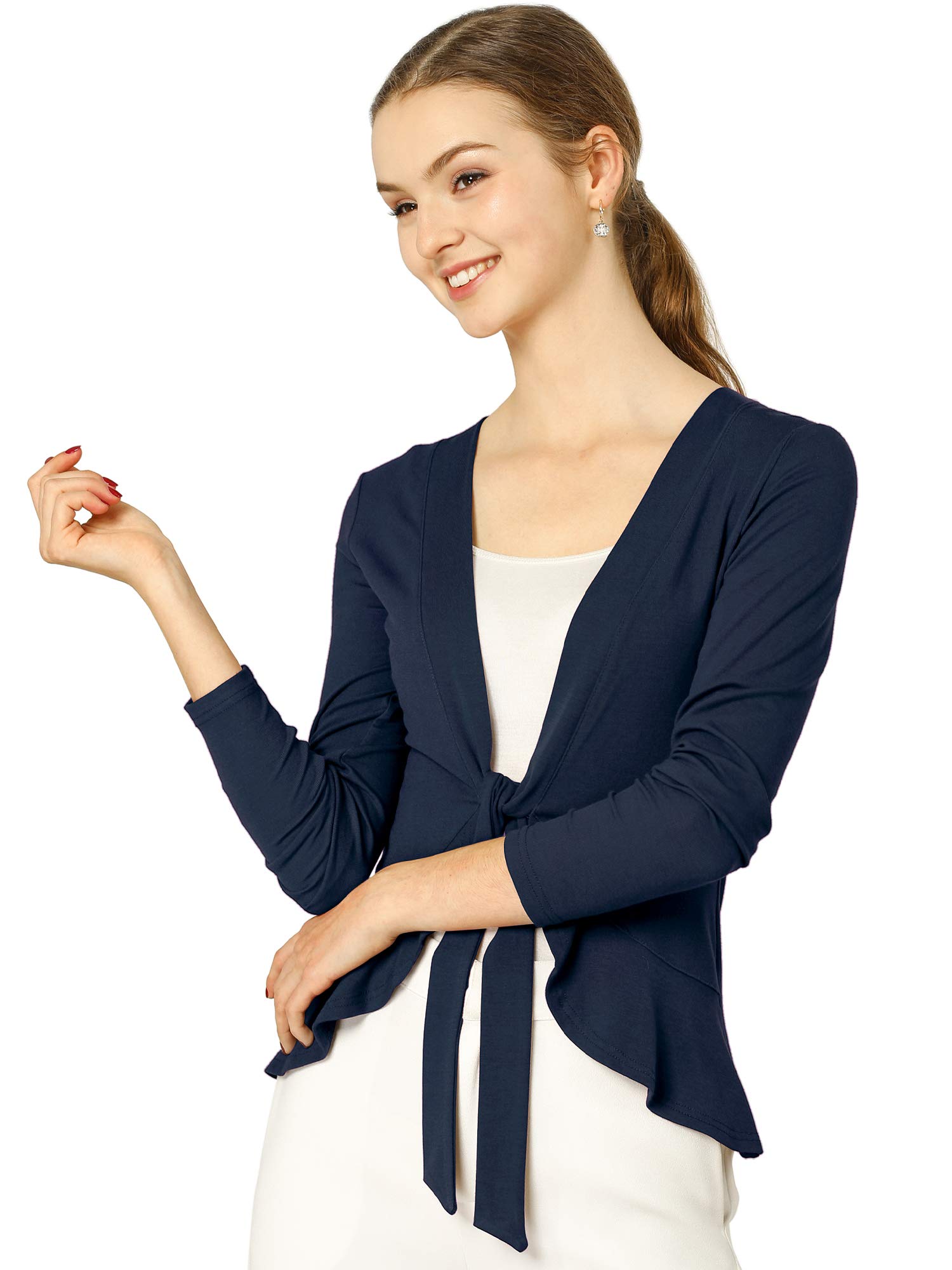 Allegra K Women's Tie Front Knit Cardigan - Elegant Draped Ruffle Casual Sweater for Office, Date Night & Fall Layering