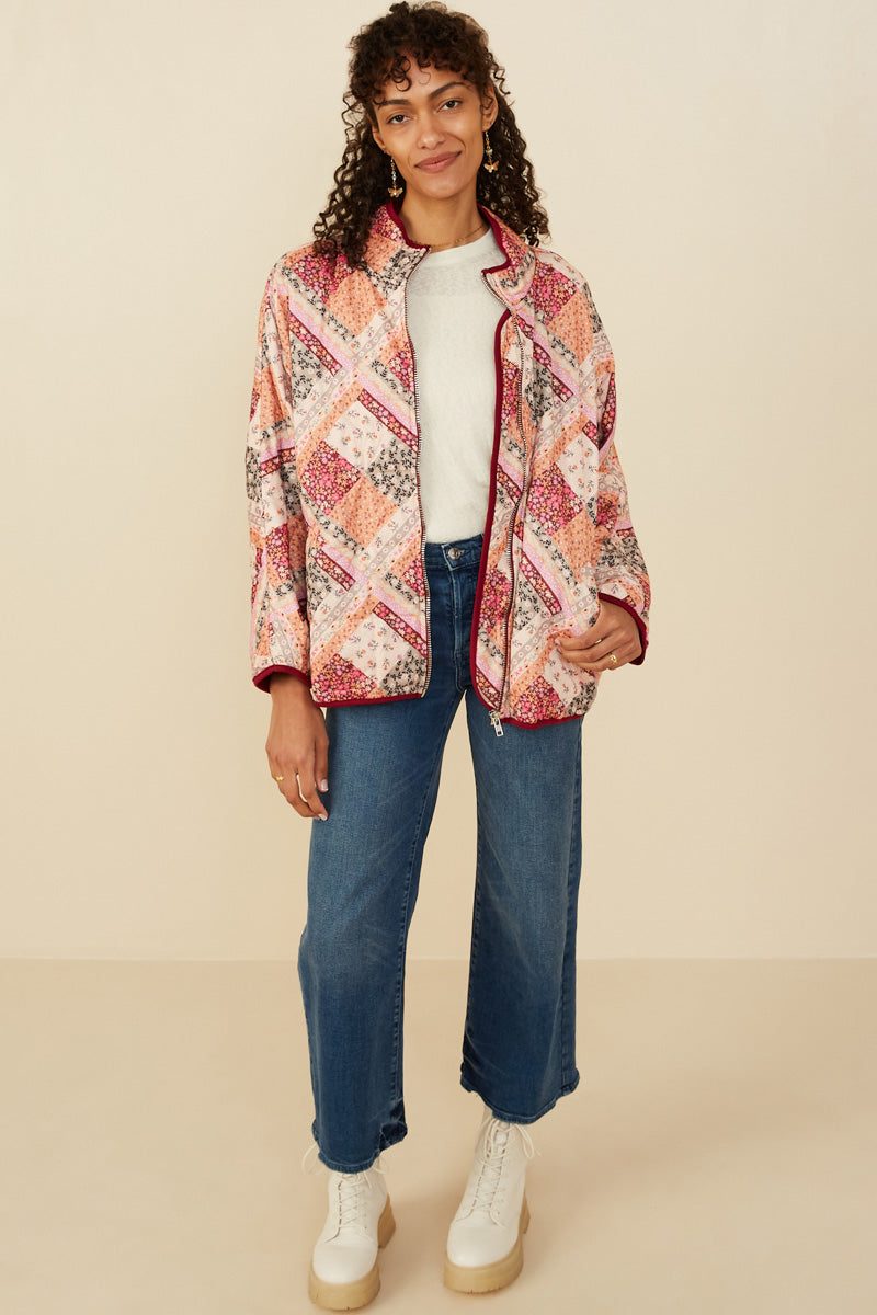 Women's Stylish Patch Print Quilted Lightweight Padded Jacket - Cozy Outerwear for Fall & Winter, Perfect for Casual Outings, Travel and Everyday Wear