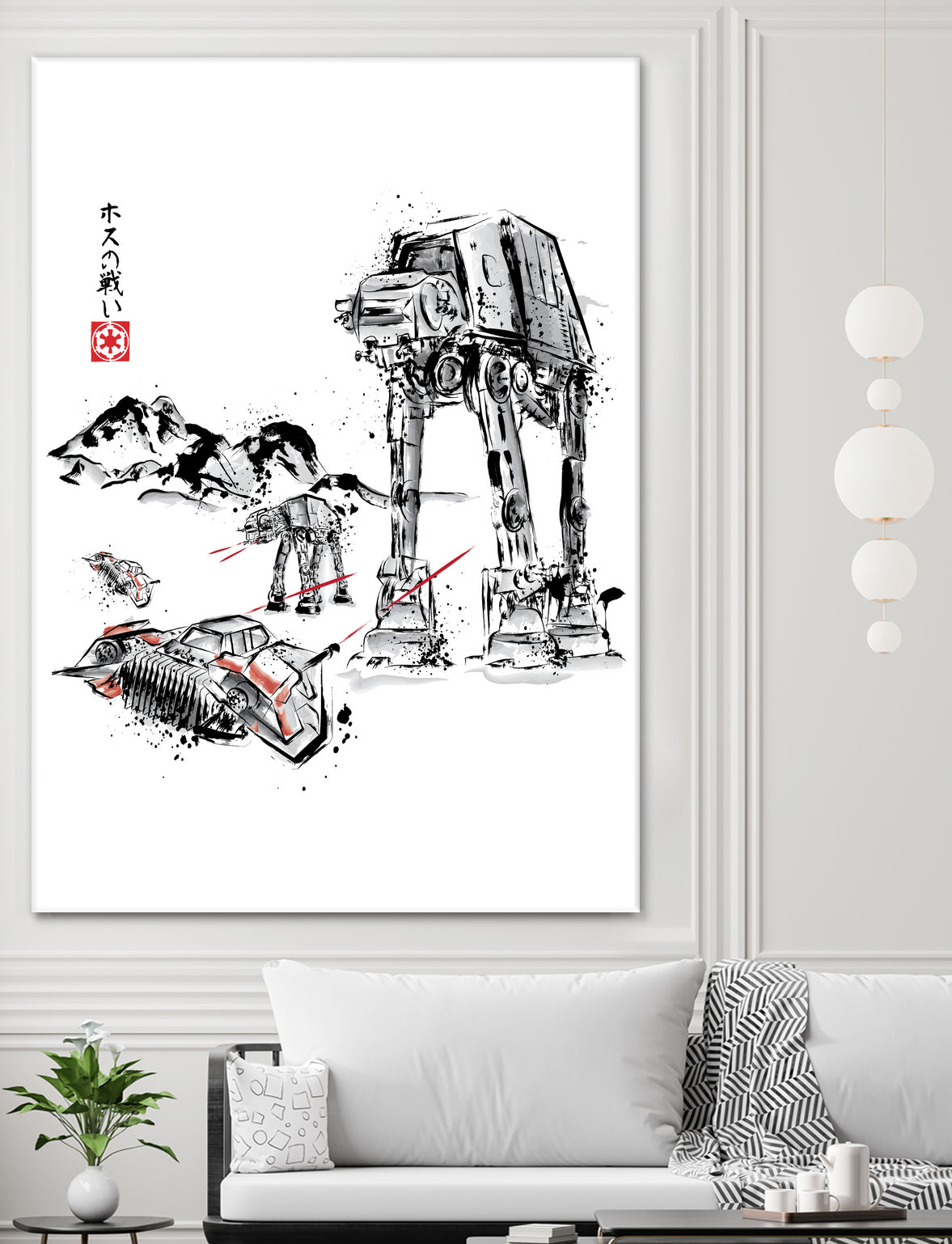 Sumi-e Snow Battle Painting - Traditional Japanese Ink Art for Home Decor & Zen Meditation