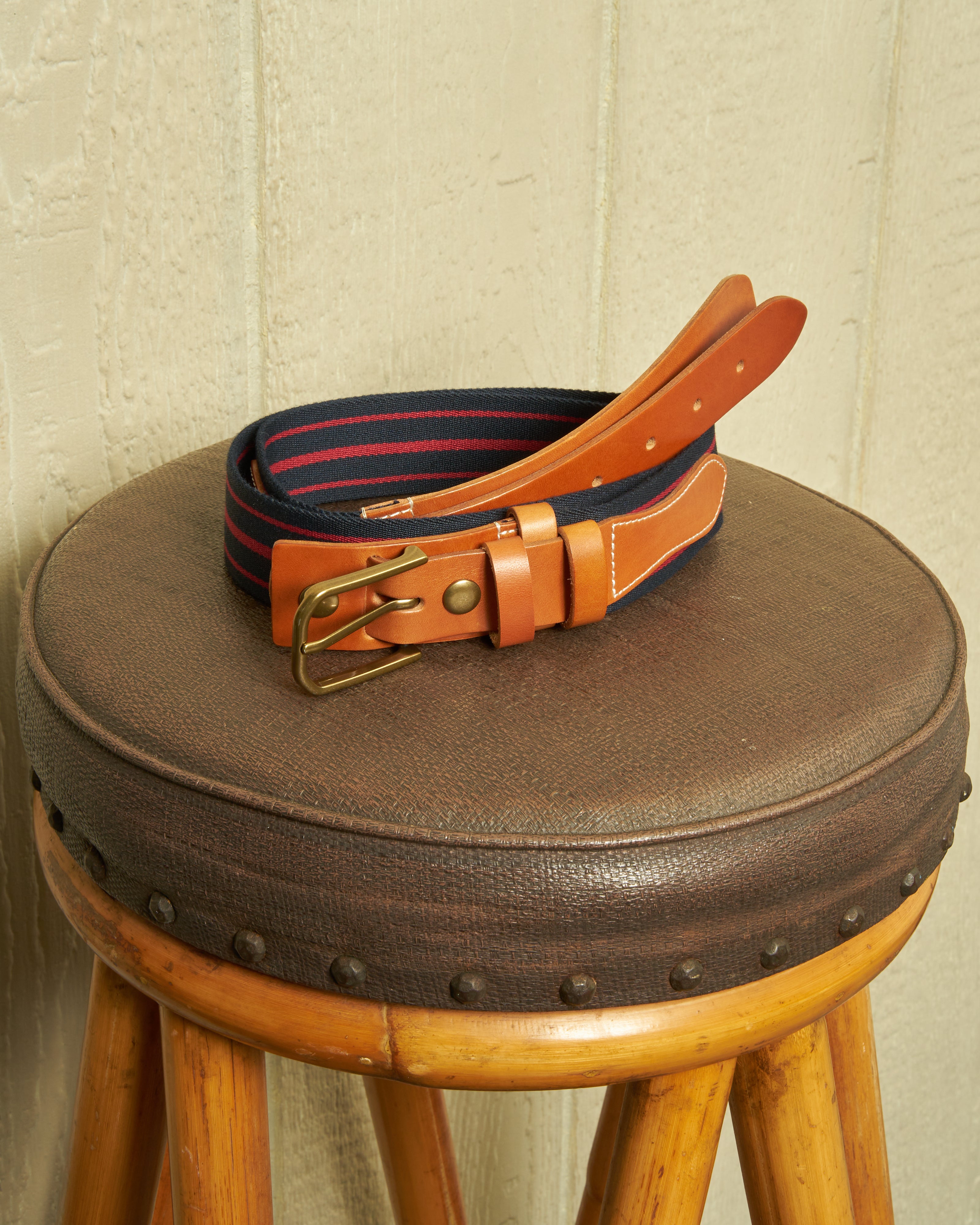 Premium Navy & Red Stripe Surcingle Belt for Horses - Durable Leather Equestrian Training Belt for Riding, Driving & Stable Use