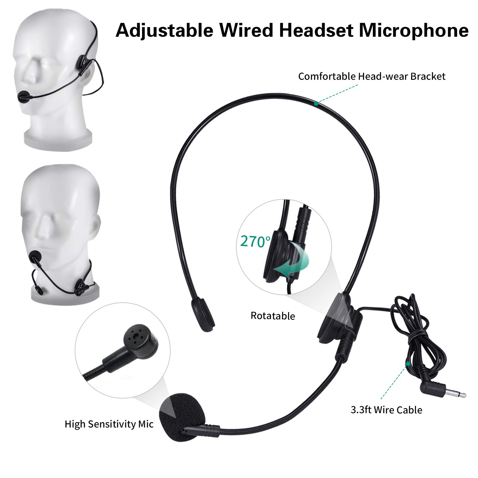 16W Personal Voice Amplifier with Headset Mic - Portable Mini Sound Speaker for Teachers, Tour Guides, Coaches - Ideal for Meetings, Indoor/Outdoor Events & Public Speaking