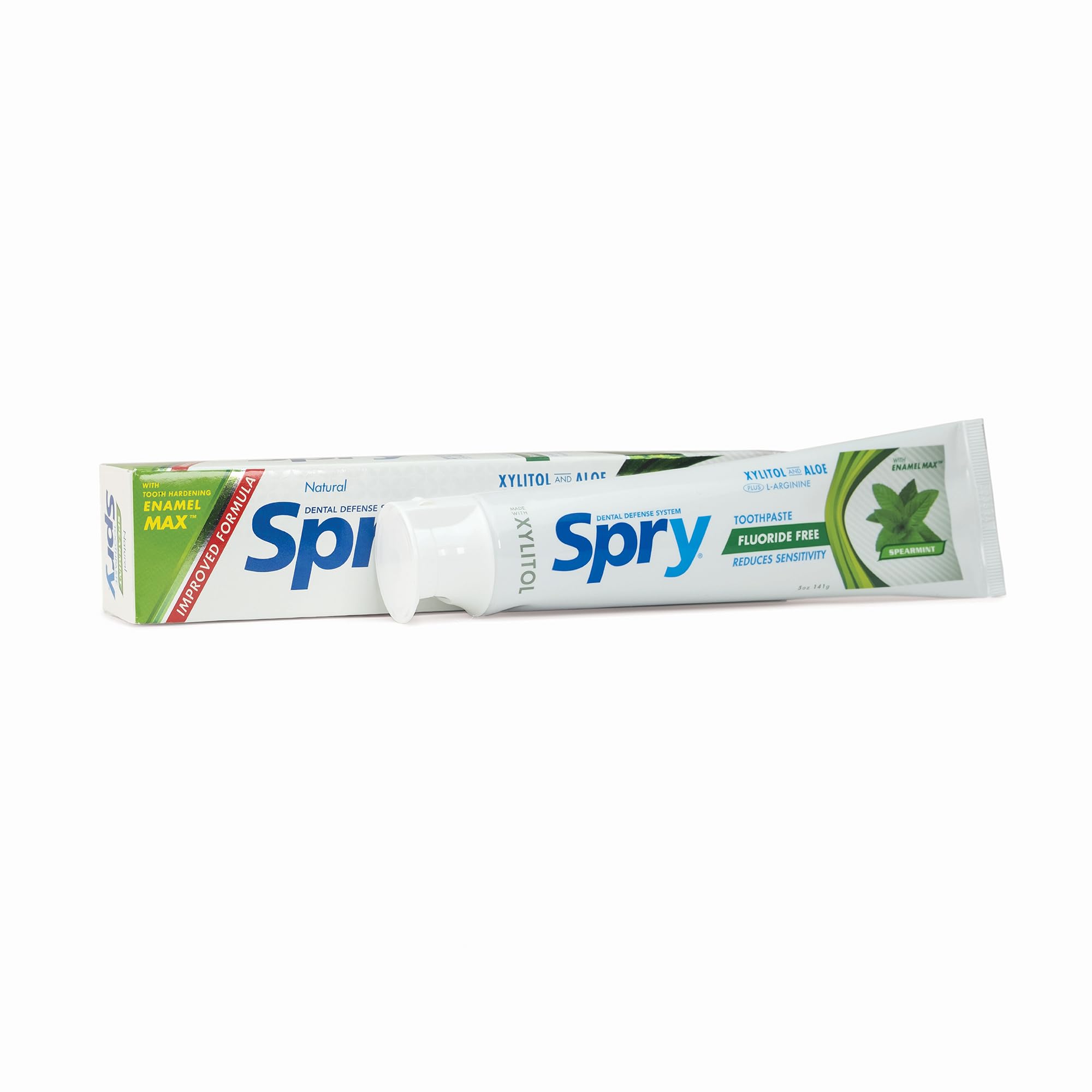 Spry Xylitol Toothpaste 5oz - Fluoride-Free Natural Toothpaste for Adults & Kids, Teeth Whitening & Breath Freshening with Spearmint Flavor (Pack of 3) | Ideal for Daily Oral Care, Whitening & Fresh Breath at Home or Travel
