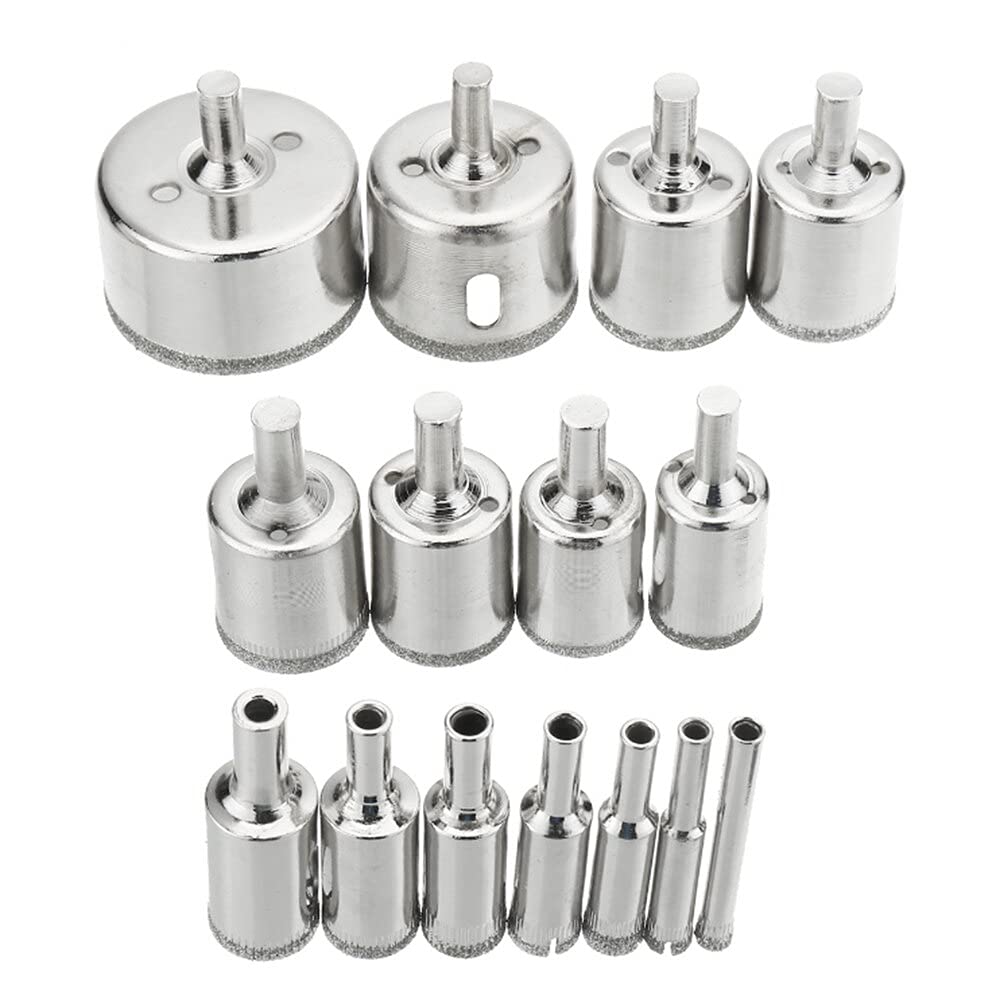 15Pcs Diamond Hole Saw Drill Bit Set for Glass & Tile Cutting (6-50mm) - DIY & Professional Use
