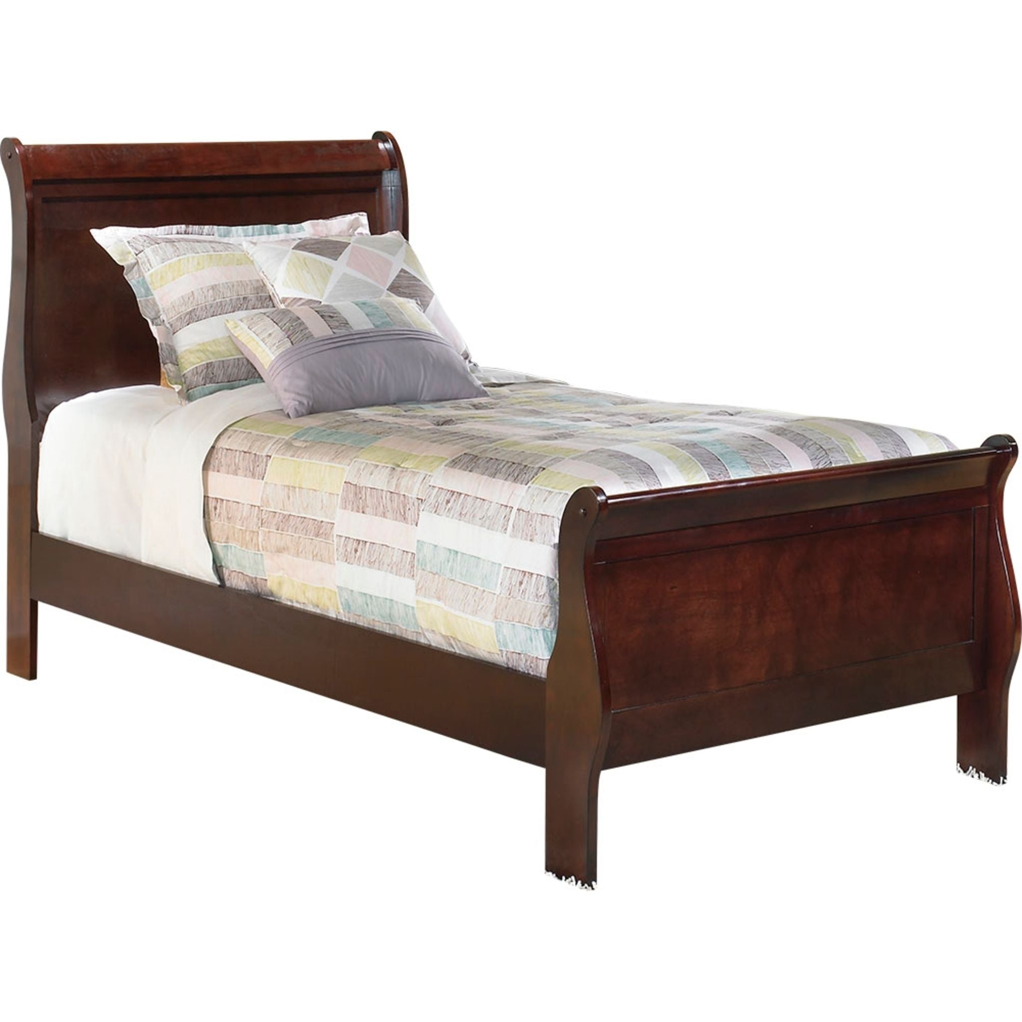 Alisdair Dark Brown Sleigh Bed Frame - Queen Size Wooden Bed with Upholstered Headboard - Perfect for Master Bedroom & Guest Room Decor