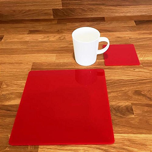 Square Placemat and Coaster Set - Red - Set of 6 - Large Size - Waterproof and Heat Resistant - Perfect for Dining Table, Kitchen, and Party Decor
