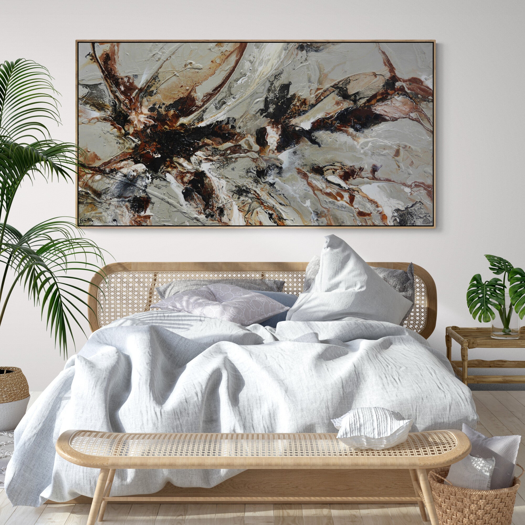 190cm x 100cm Rustic Textured Abstract Wall Art Painting - Handmade Roasted Canvas for Living Room, Bedroom & Office Decor