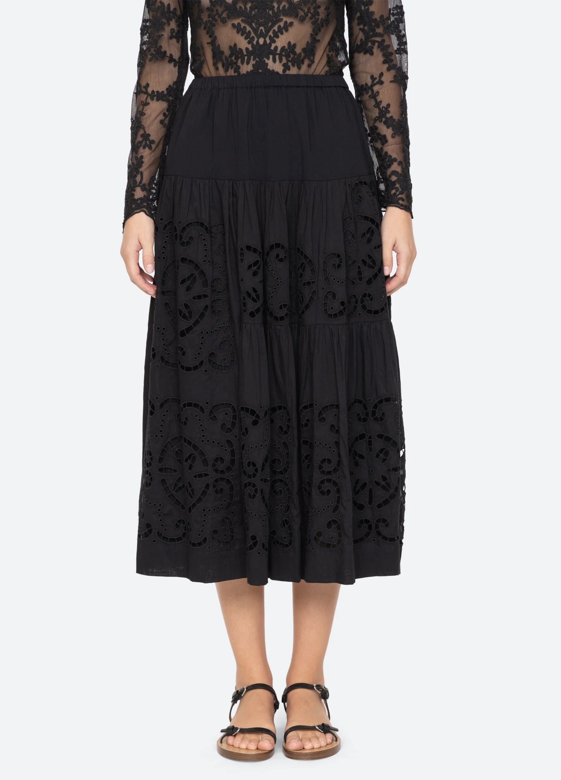 Elegant Black Dahlia Skirt for Women - Flowy A-Line Midi Skirt with Pockets - Perfect for Office, Date Night & Summer Outfits