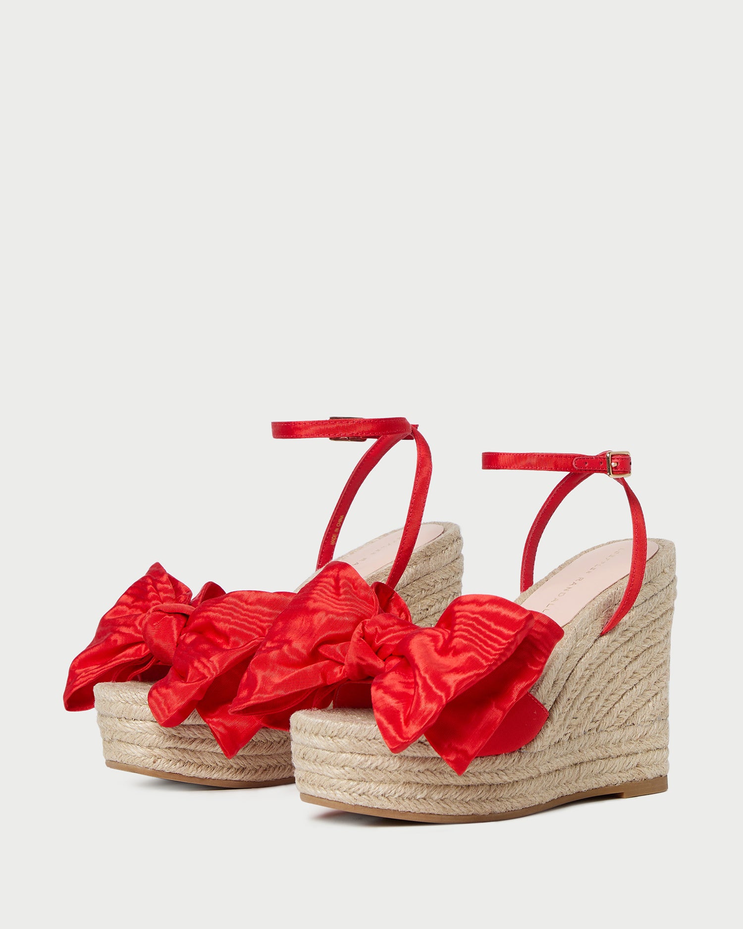 Angelina Red Moiré Bow Wedge Sandals - Elegant Women's Heels for Weddings, Parties & Special Occasions