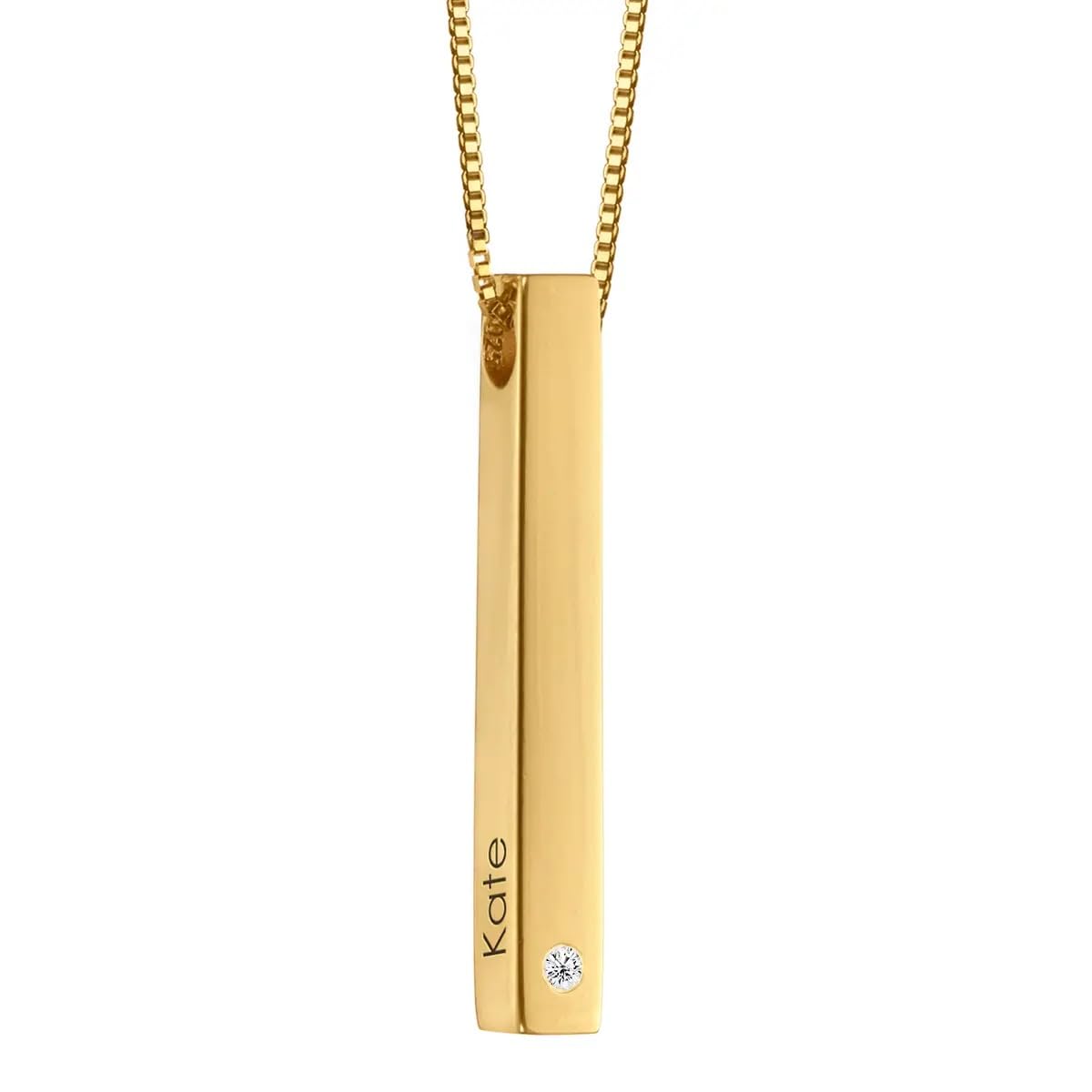 Personalized 3D Vertical Totem Bar Necklace - Custom Engraved Name or Message - Diamond & Cubic Zirconia Options - Elegant Jewelry Gift for Women - Perfect for Christmas, Mother's Day, Anniversary & Birthday - Daily Wear, Date Night, Special Occasions