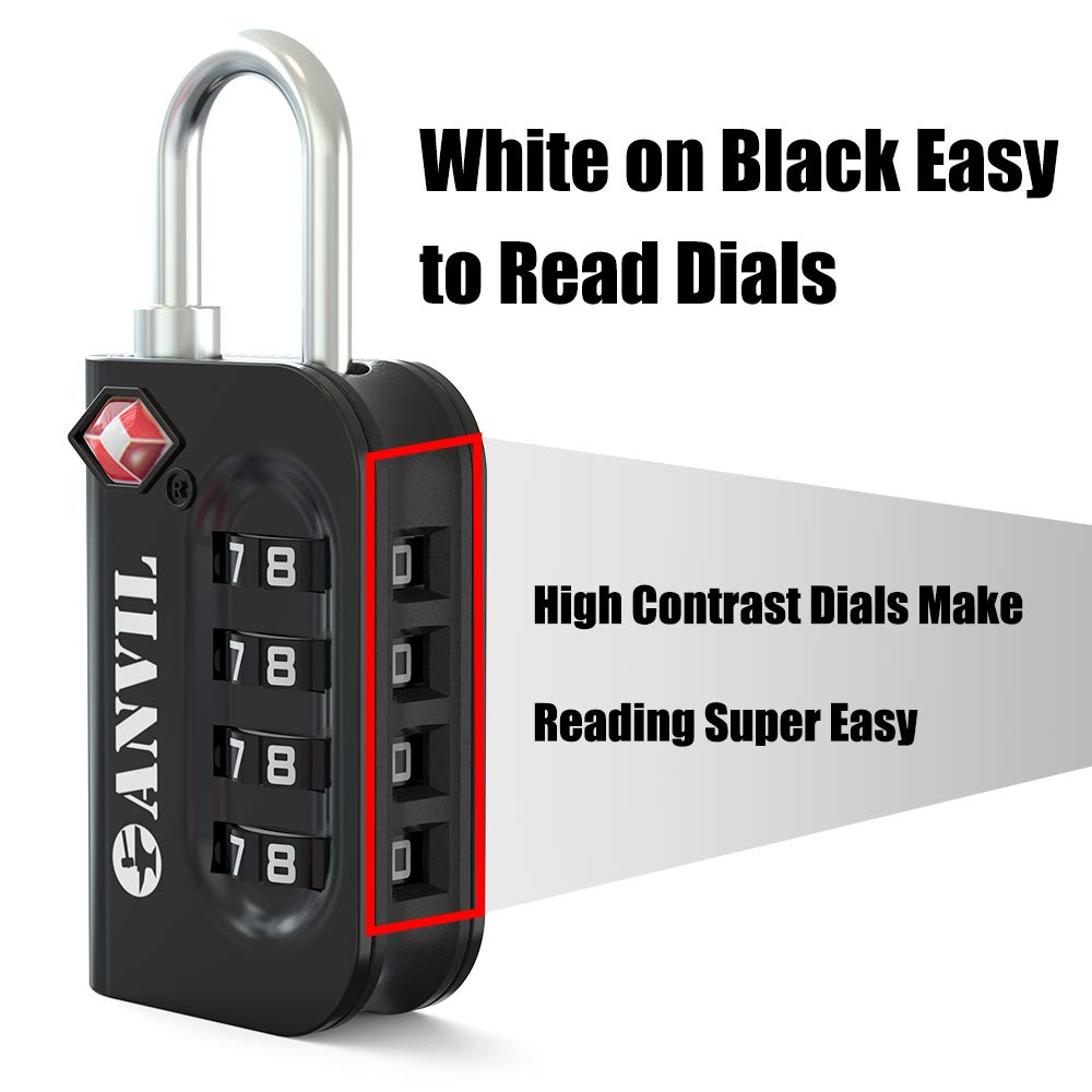 ANVIL TSA Approved Luggage Lock - 4 Digit Combination Lock with 10,000 Security Codes, Easy-Read Dial Window for Suitcases, Backpacks, Gym Lockers & Travel Bags | Ideal for Air Travel, School, Sports & Secure Storage