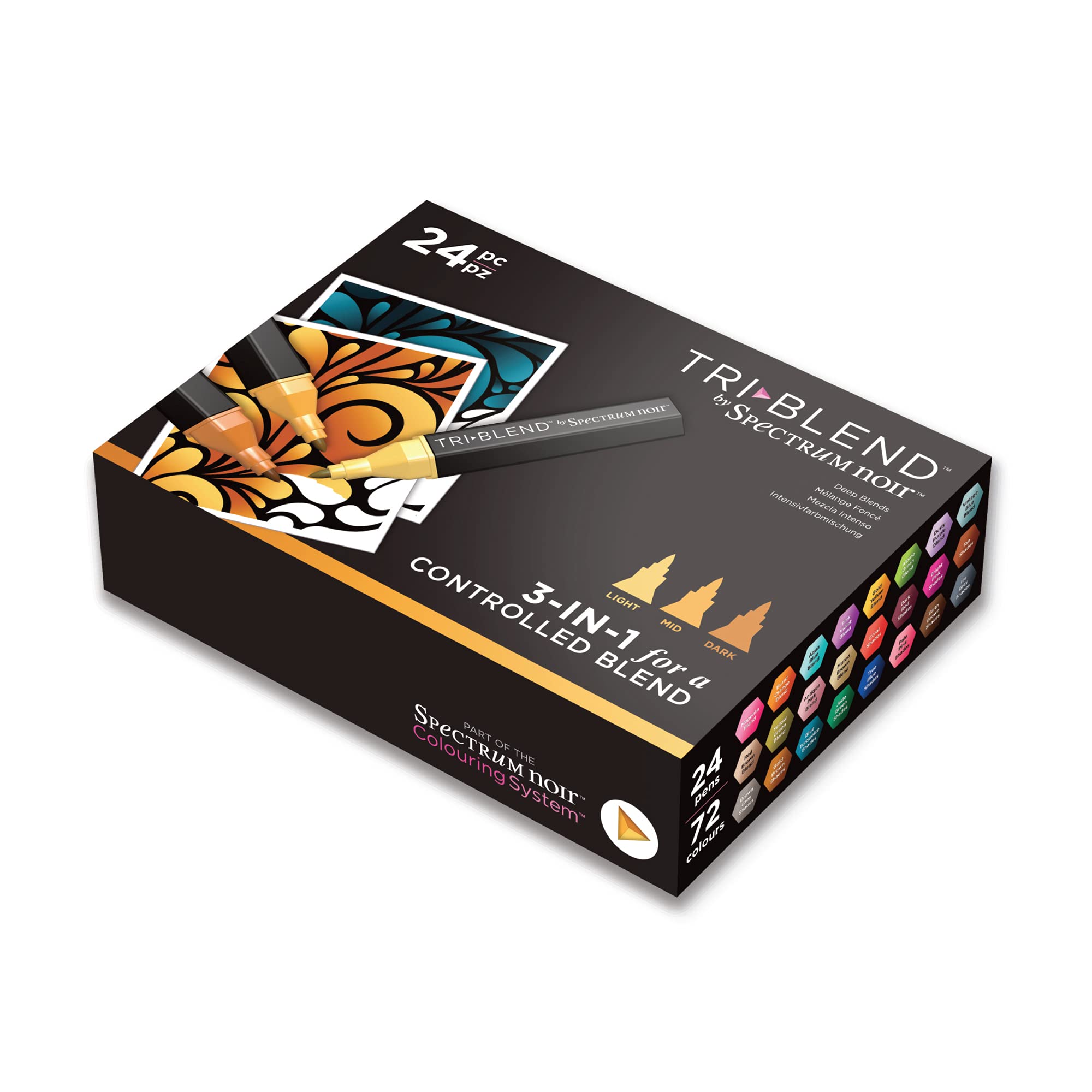 Spectrum Noir TriBlend Alcohol Markers Set of 24 - Professional 3-in-1 Blendable Coloring Pens with Deep Shades for Artists, Illustrators & Adult Coloring Books - Perfect for Sketching, Manga Art & Card Making