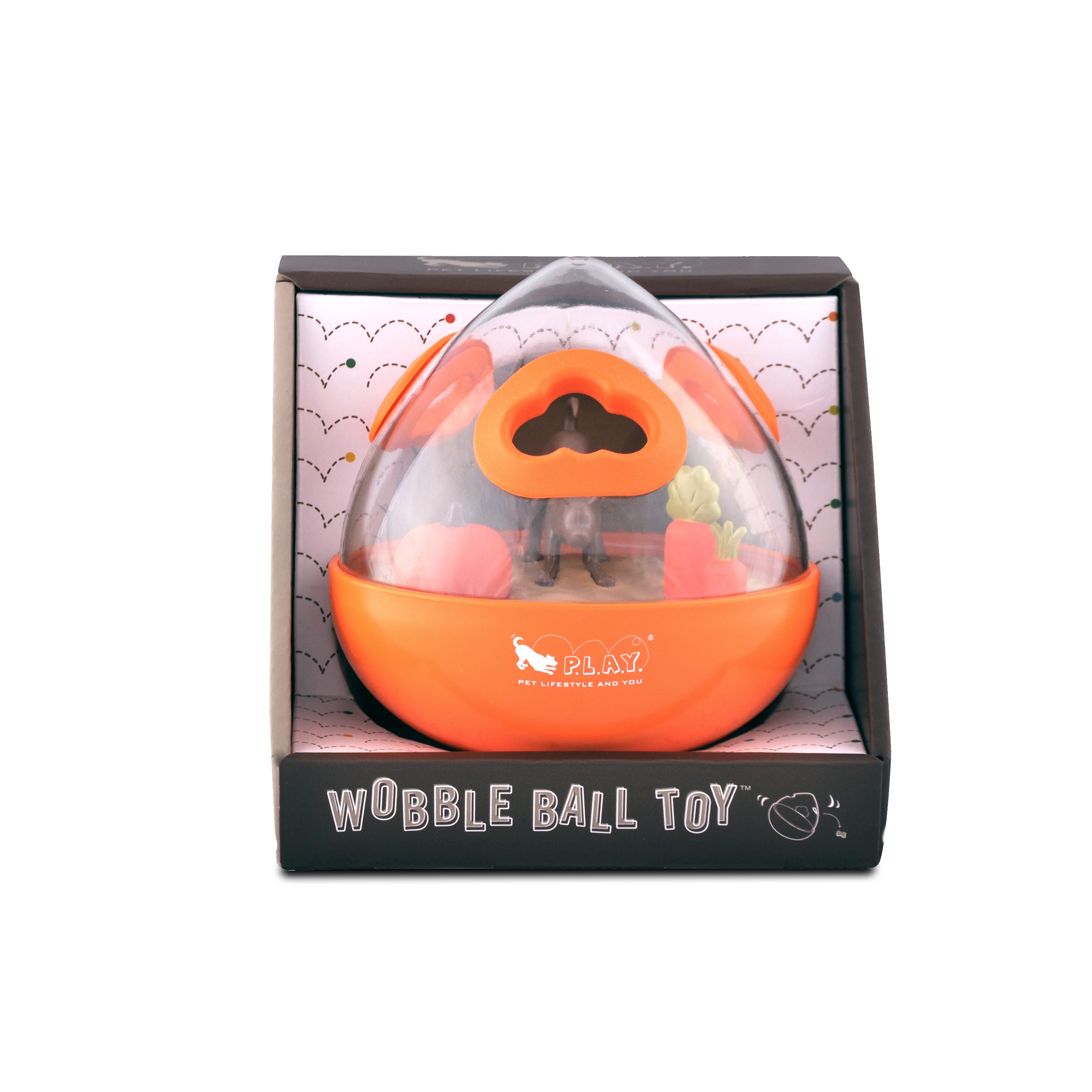 Interactive Wobble Ball Dog Toy with Treat Dispenser - Orange | Pet P.L.A.Y. | Fun Puzzle Game for Dogs to Stay Active & Entertained