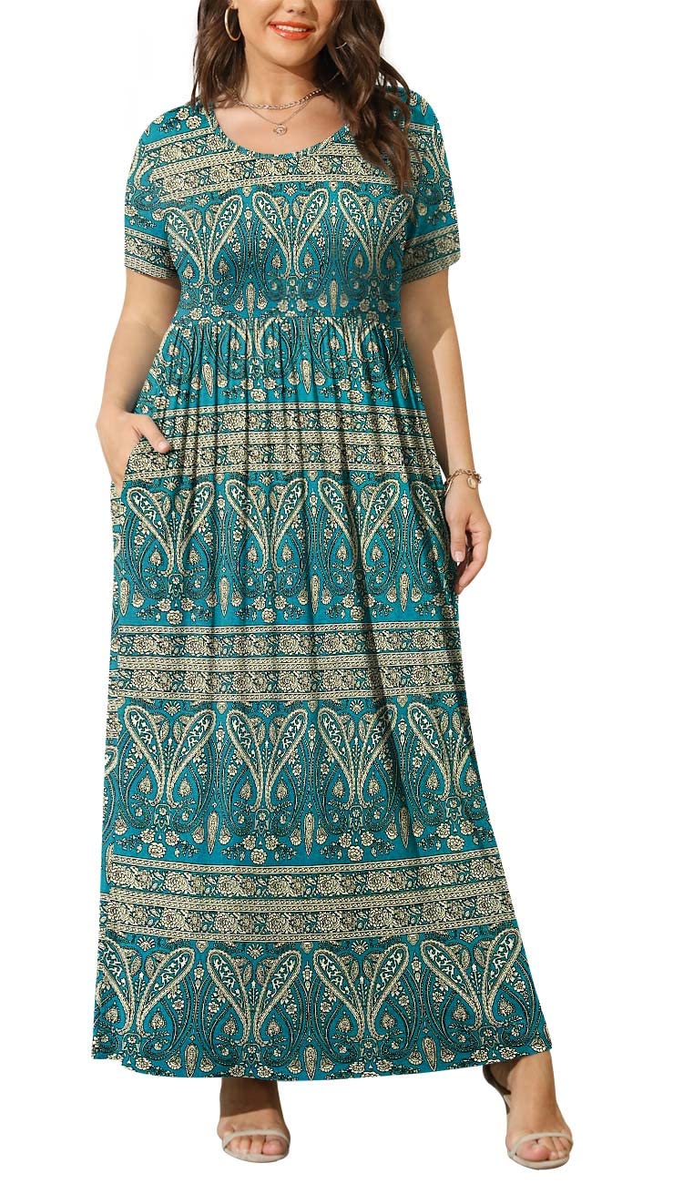 BISHUIGE Plus Size Maxi Dress for Women - Summer Long Dress with Pockets (Sizes L-6X) | Beach Cover Up, Vacation Outfit, Casual Wear