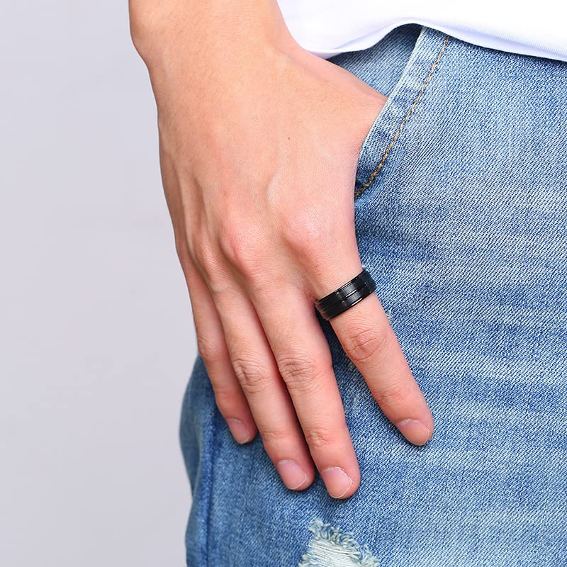 Personalized Matching Couple Rings for Him & Her - Titanium Black Cubic Zirconia Wedding & Engagement Ring Set - Comfort Fit Promise Rings for Women & Men - Perfect for Anniversaries, Proposals & Romantic Gifts