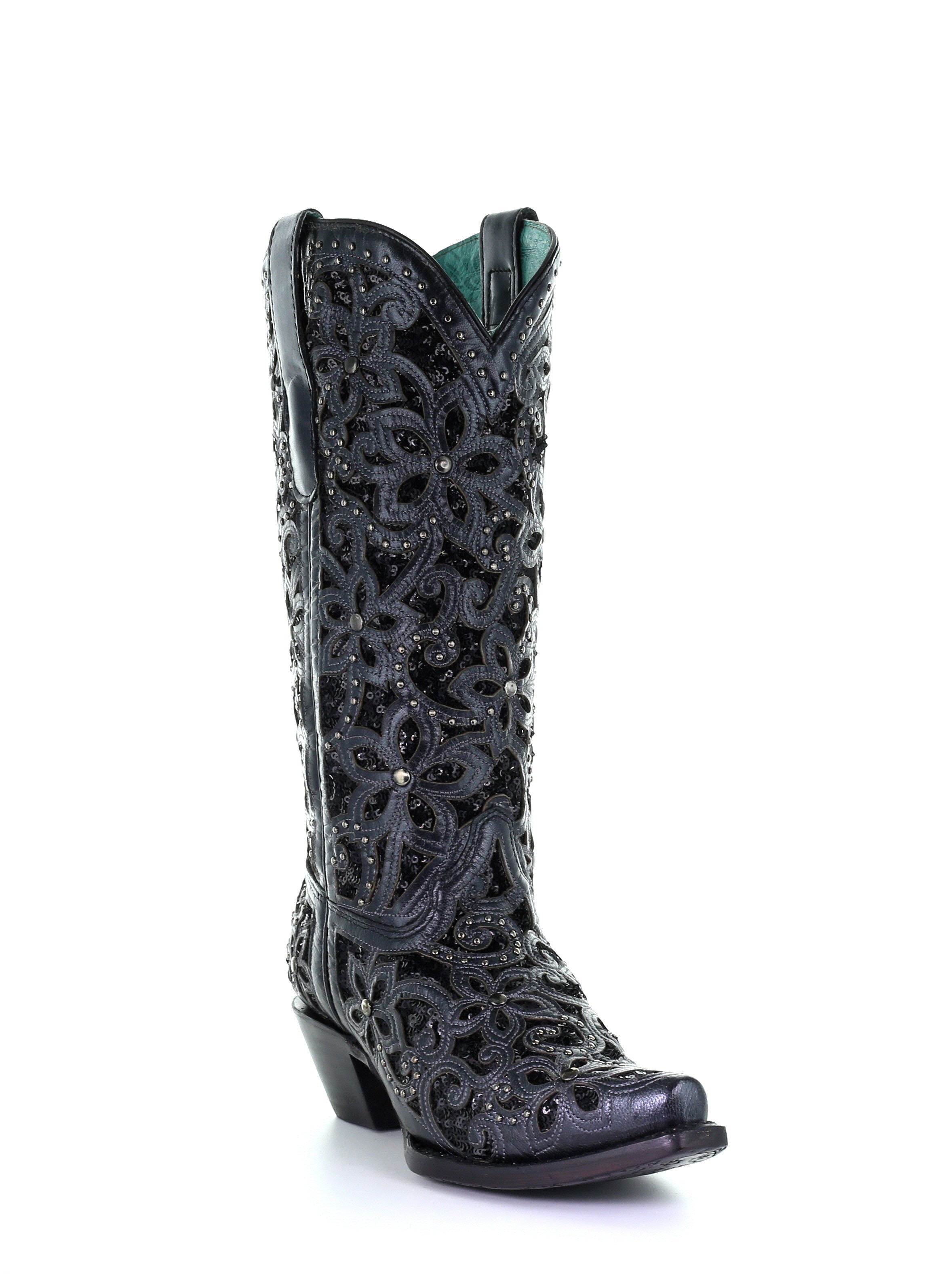 A3752 Women's Black Western Cowgirl Leather Boots - Stylish & Comfortable for Rodeo, Country Dancing & Everyday Wear
