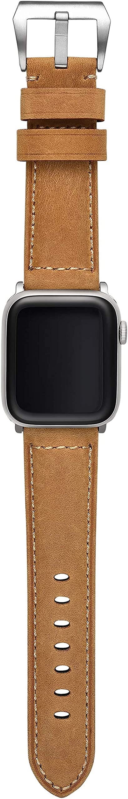 Premium Bullstrap Men's Full-Grain Italian Leather Watch Band - Compatible with Apple Watch Series 1-8 - Durable & Stylish Replacement Strap for Work, Gym & Everyday Wear