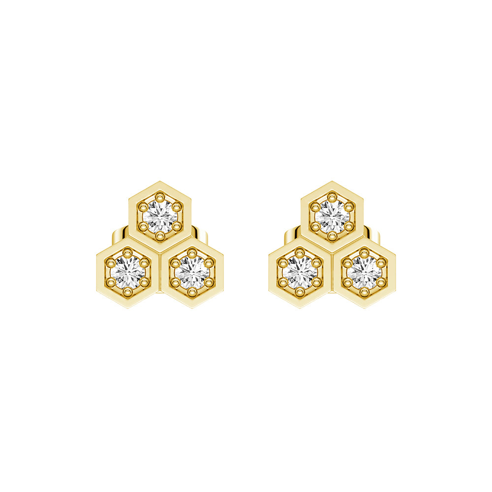 Lab Grown Diamond Honeycomb Trio Hexagon Stud Earrings – Elegant & Hypoallergenic Earrings for Women, Perfect for Weddings, Parties & Everyday Wear