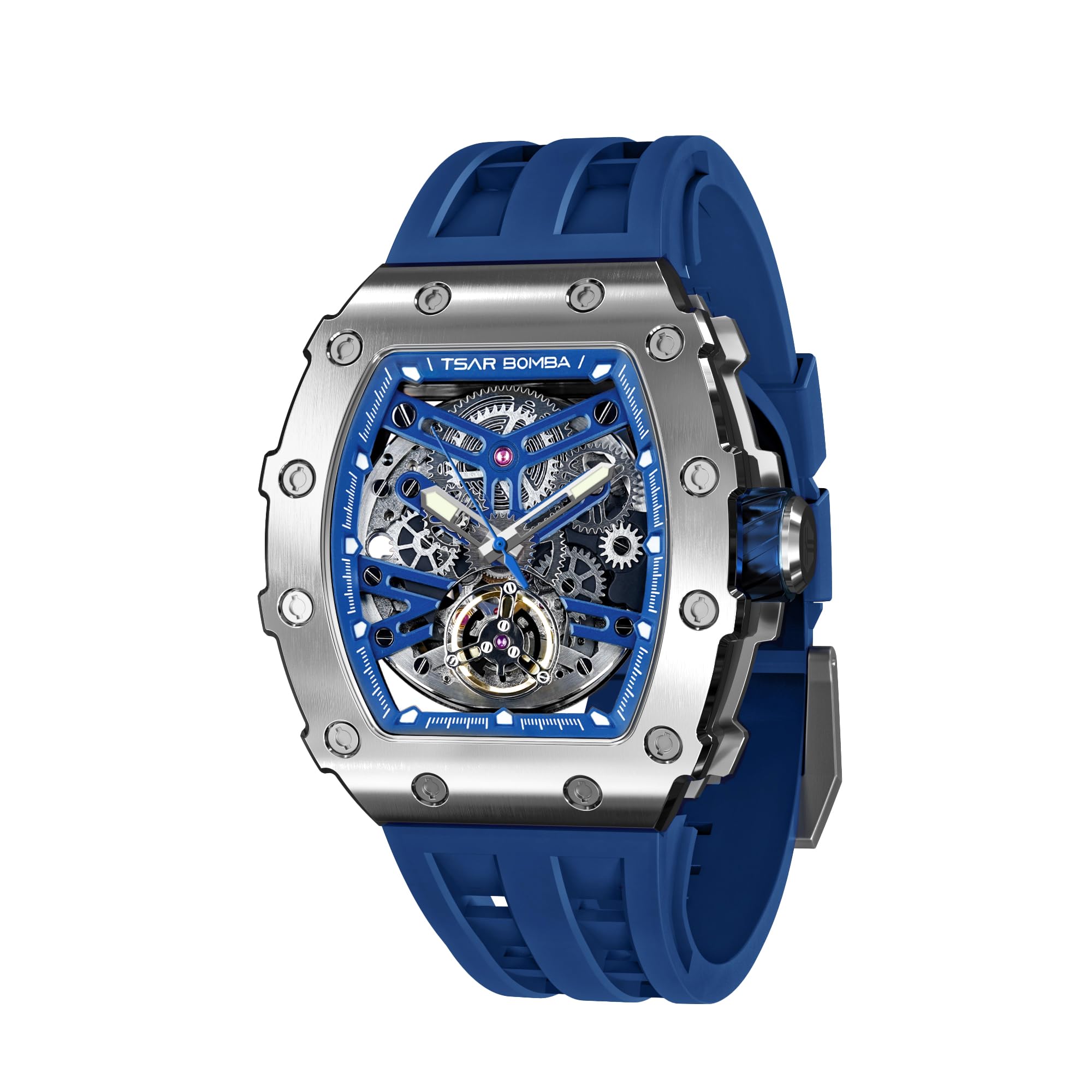 TSAR BOMBA Men's Luxury Automatic Watch - Japanese Mechanical Movement, 50M Waterproof, Stainless Steel Case & Sapphire Glass - Unique Big Face Tonneau Design - Perfect for Business, Formal Events & Fashion Gifts for Men