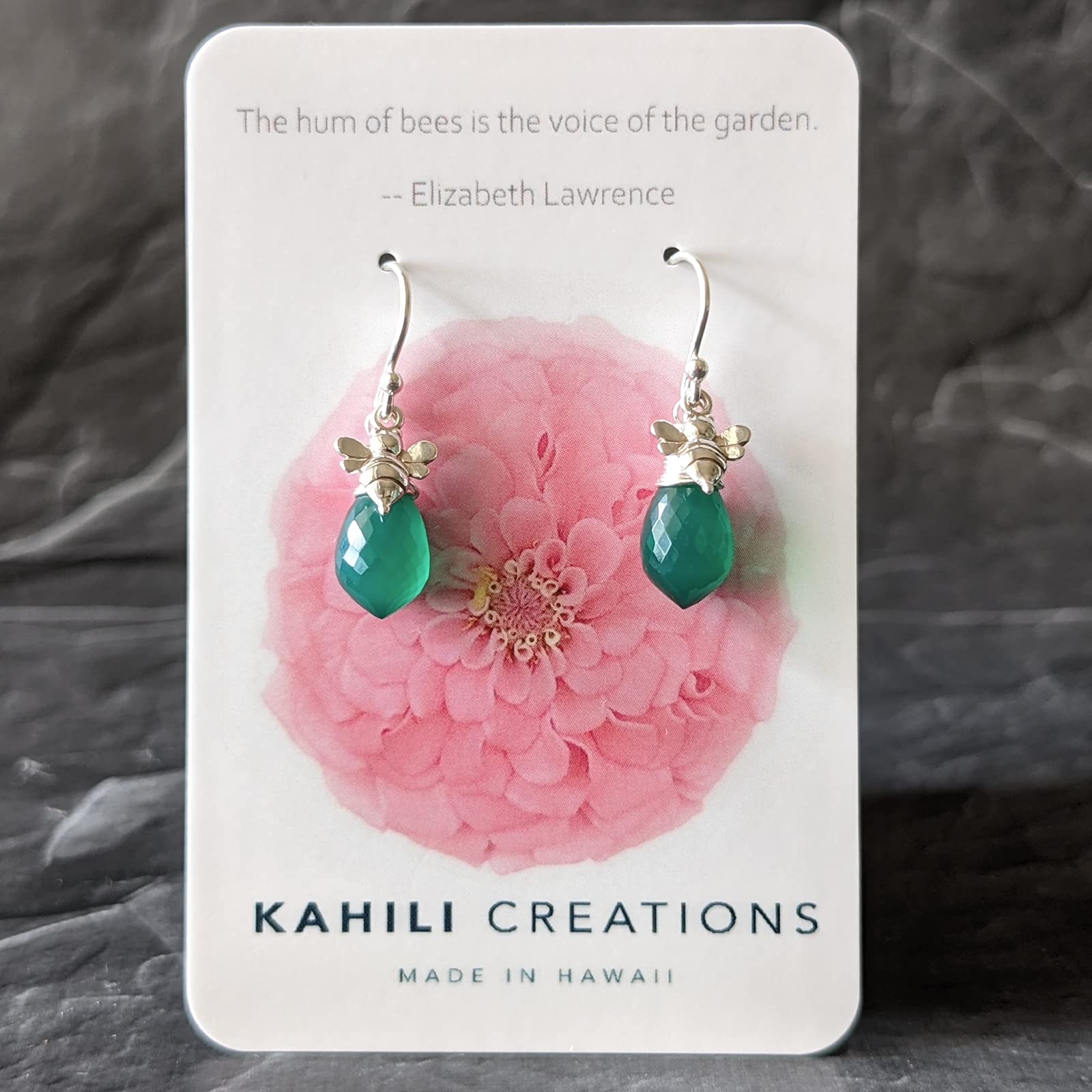Handmade Sterling Silver Bee Earrings with Green Chalcedony Gemstone - Dainty Nature-Inspired Jewelry for Women, Perfect for Everyday Wear, Gifts & Boho Fashion