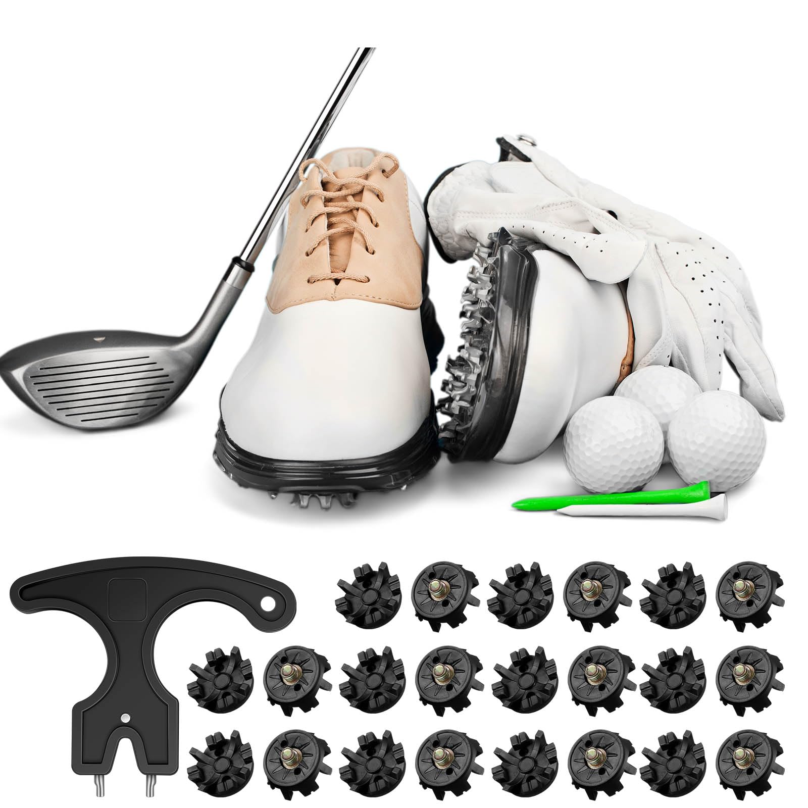 51 Pcs Golf Cleats Set - 50 Metal Thread Screw Golf Shoe Spikes (6mm) + 1 Cleat Spanner Tool | Replacement Cleats for Golf & Cricket Shoes | Perfect for Golfers & Athletes on the Course