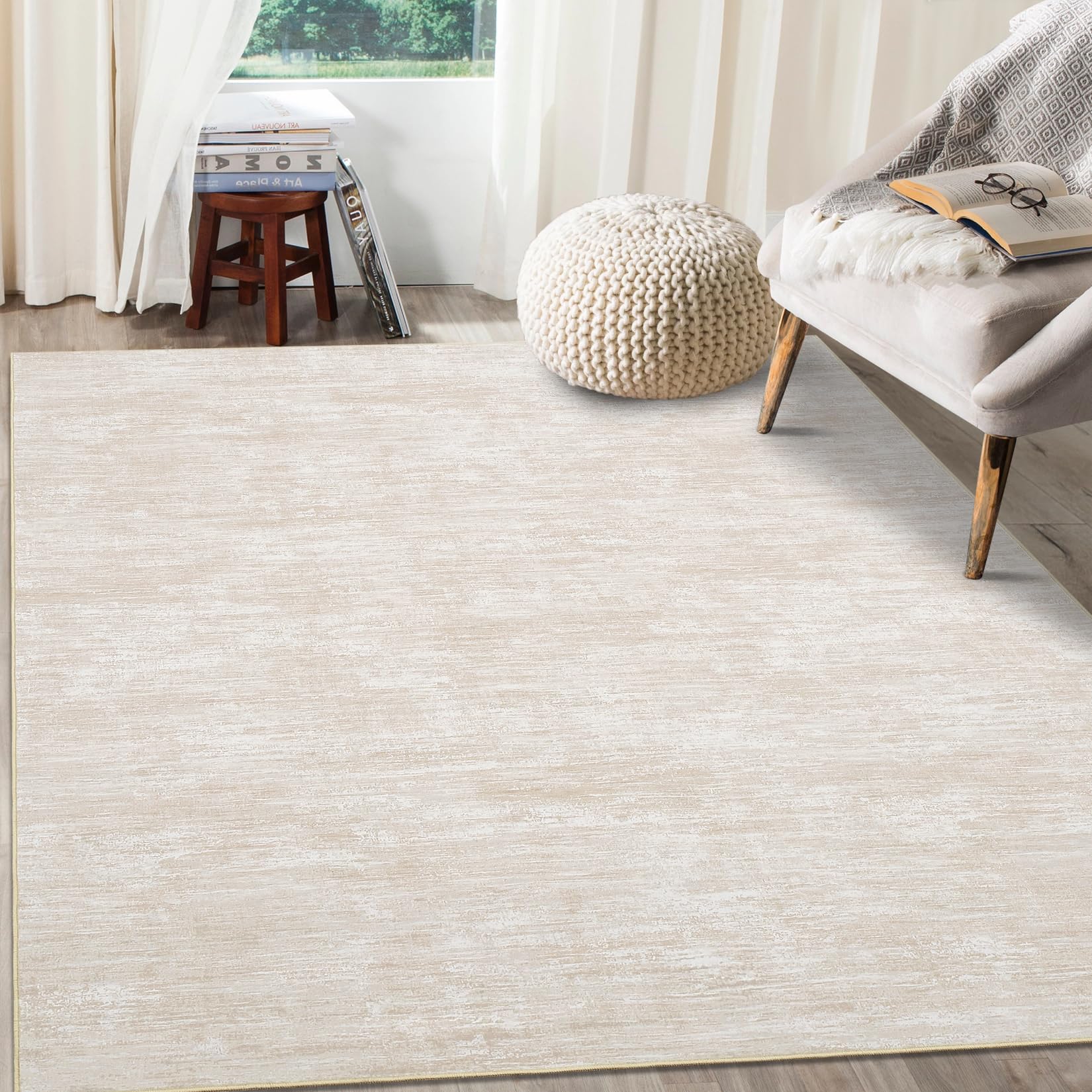 6x9 Large Soft Modern Non-Slip Stain Resistant Abstract Area Rug - Contemporary Solid Accent Carpet for Bedroom, Living Room, Dining Room & Office (Beige) - Perfect for Home Decor, Floor Protection & Comfortable Seating Areas