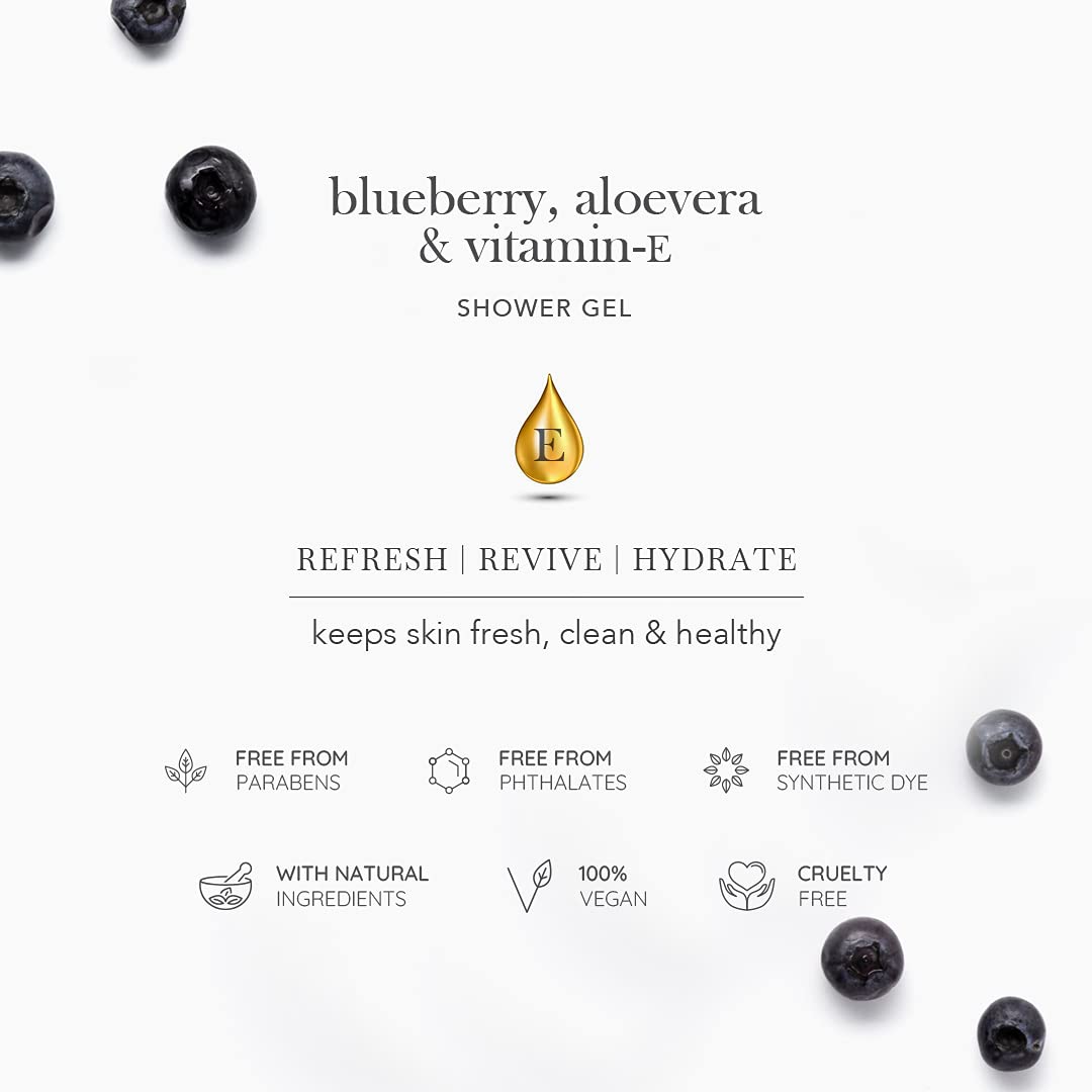 Cleansense Shower Gel Combo - 100% Vegan, Paraben Free with Aloe Vera & Vitamin E (Blueberry Limequat, 280ml x 2) | Hydrating Body Wash for Sensitive Skin, Perfect for Daily Shower & Spa Relaxation