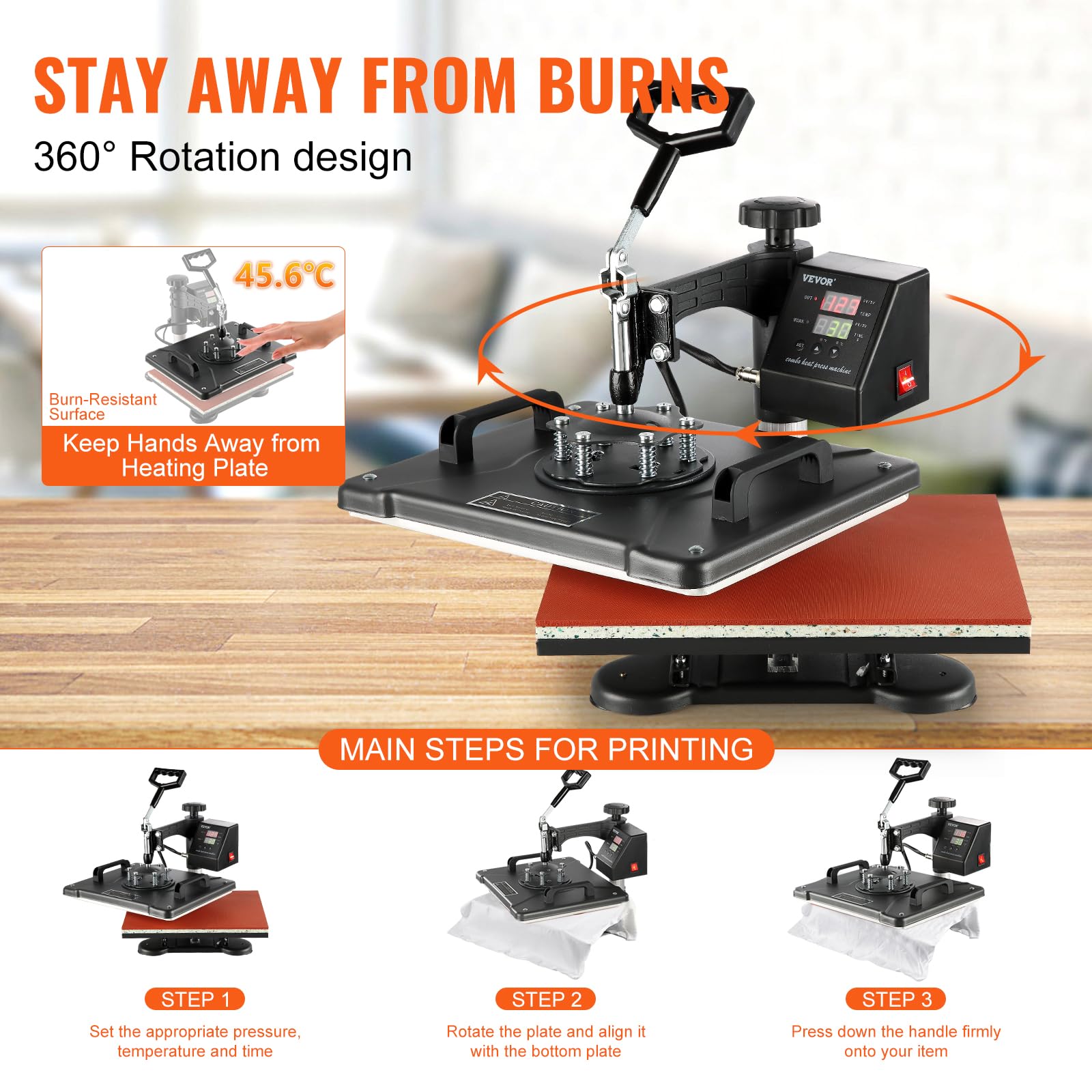 VEVOR 8-in-1 Heat Press Machine Combo with 360° Swing Away Design - Digital Sublimation Heat Transfer Machine for T-Shirts, Hats, Mugs (12x15