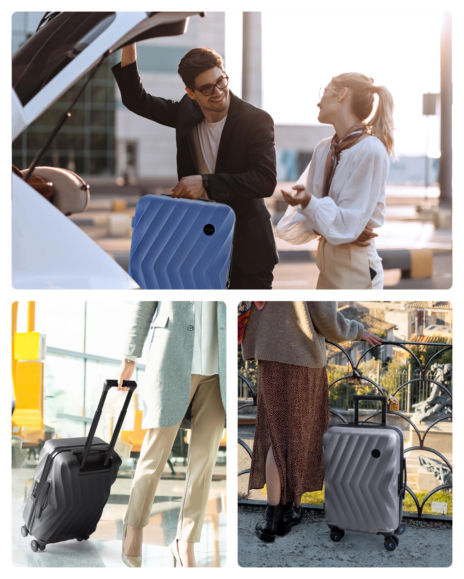 BAGSMART 20 Inch Carry On Luggage - Airline Approved Hardside Spinner Suitcase (22x14x9 Inches) Lightweight PC Travel Luggage for Men & Women in Navy Blue - Perfect for Business Trips & Weekend Getaways