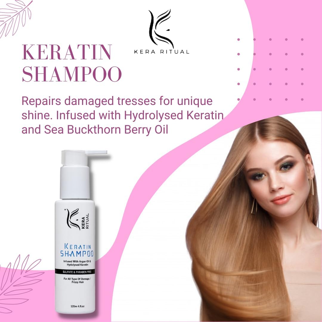 KERA RITUAL Keratin Shampoo with Argan Oil & Hydrolyzed Keratin (120ml) - Sulfate & Paraben Free - Repair & Strengthen Damaged Hair for Daily Use & Salon Results at Home
