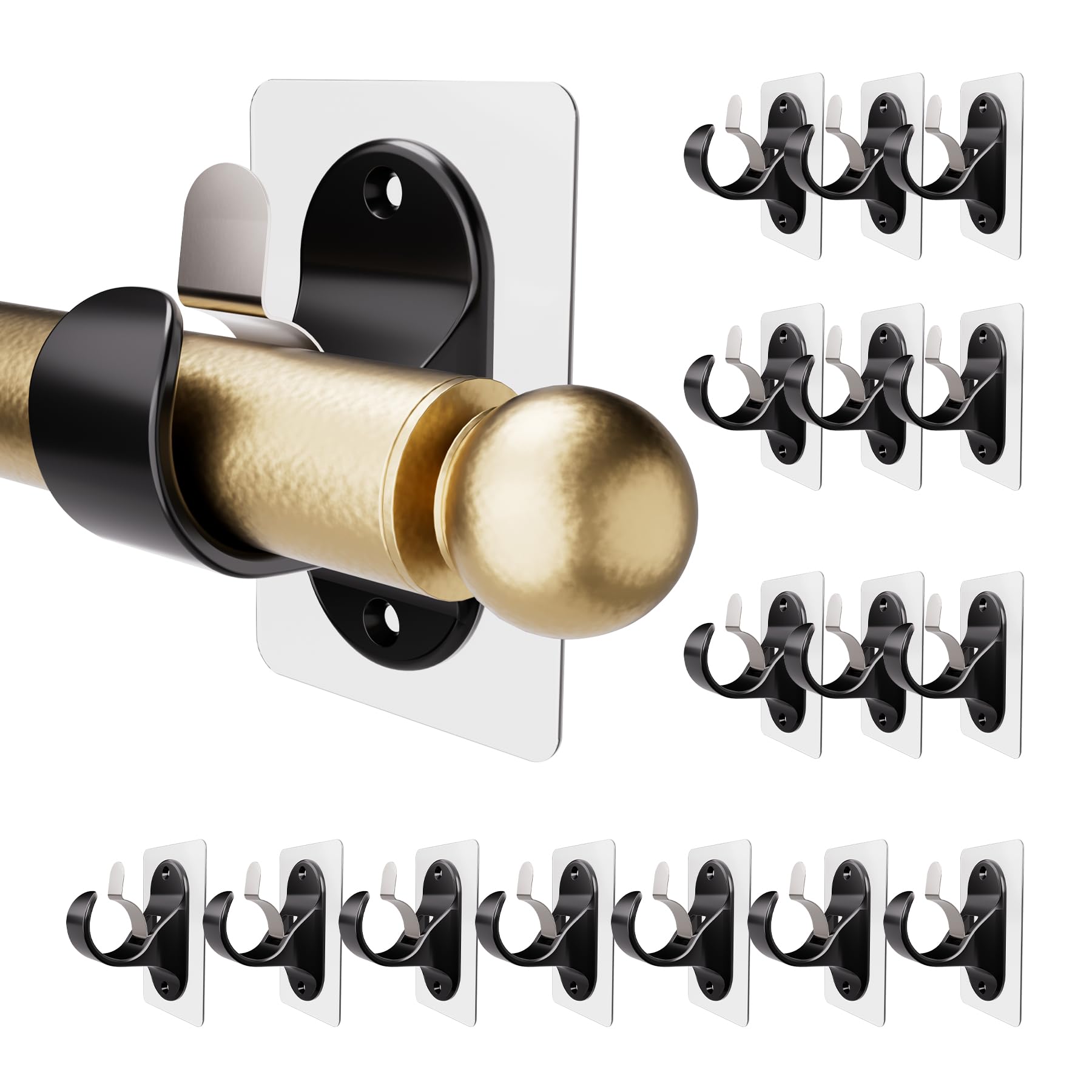 Antimbee 16-Piece Black No-Drill Curtain Rod Brackets - Heavy Duty Adhesive Hooks Holds Up to 18lbs - No Nails Wall Mount for Bathroom, Living Room & Kitchen - Perfect for Renters & Temporary Window Treatments