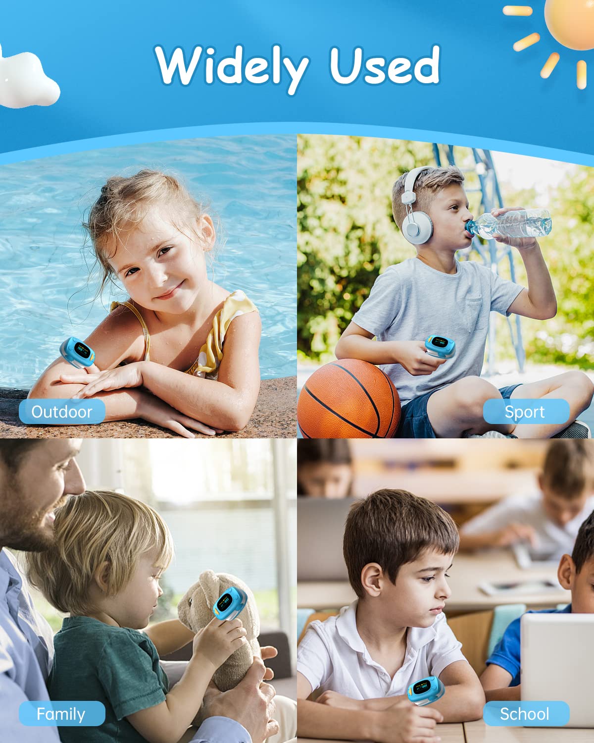 **Kids Fingertip Pulse Oximeter - Portable Blood Oxygen Saturation Monitor for Children with OLED Display & 2 AAA Batteries - Ideal for Home, Travel, and Sports Activities**