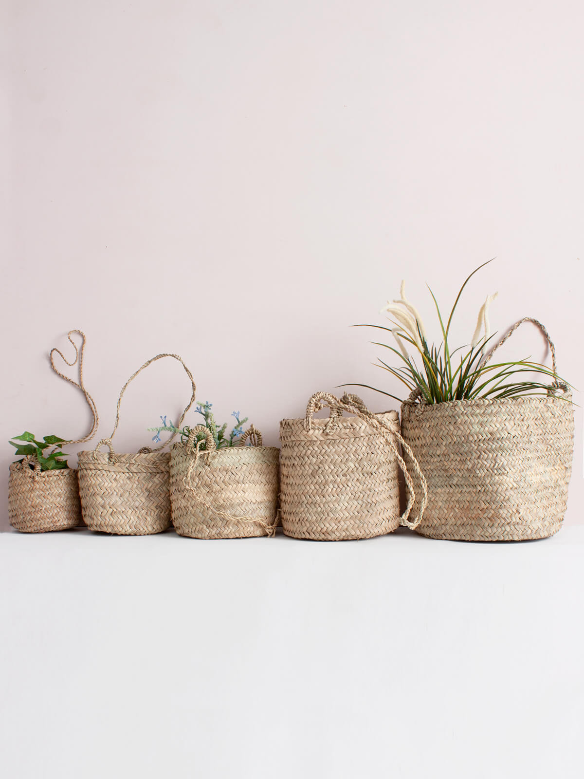 Handwoven Moroccan Beldi Hanging Baskets - Natural Fiber Storage & Decor for Boho Home, Kitchen, Bathroom & Wall Organization