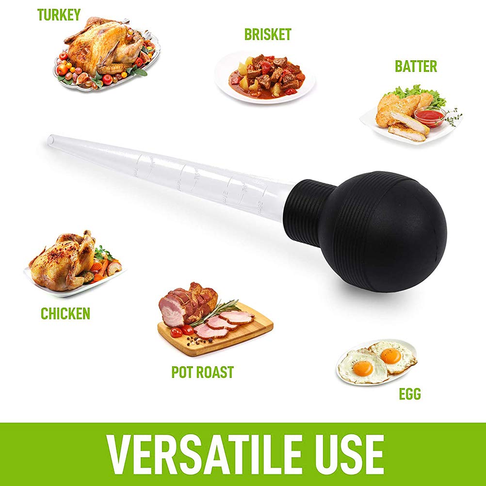 Turkey Baster Syringe with Cleaning Brush - Large Cooking Oil Dropper for Turkey, Chicken, Beef, Pork - Perfect for BBQ, Grilling & Basting Meats