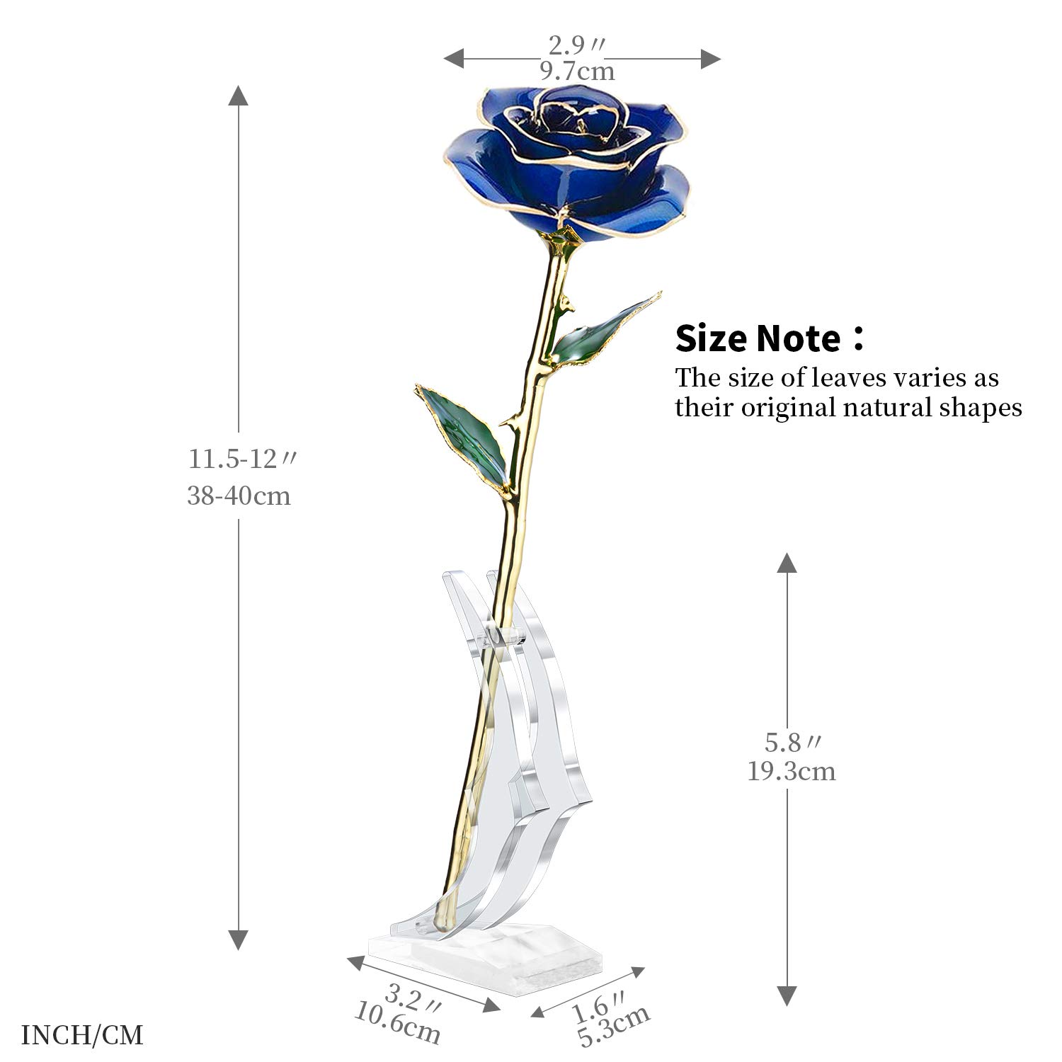 24K Gold Plated Real Fresh Long Stem Rose in Blue - Luxurious Birthday Gift for Her with Display Stand | Romantic Anniversary, Valentine's Day & Special Occasion Present