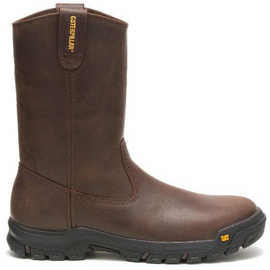 Men's Soft Toe Pull-On Work Boots - Comfortable Brown Leather Drawbar Boots for Construction, Farming & Outdoor Work