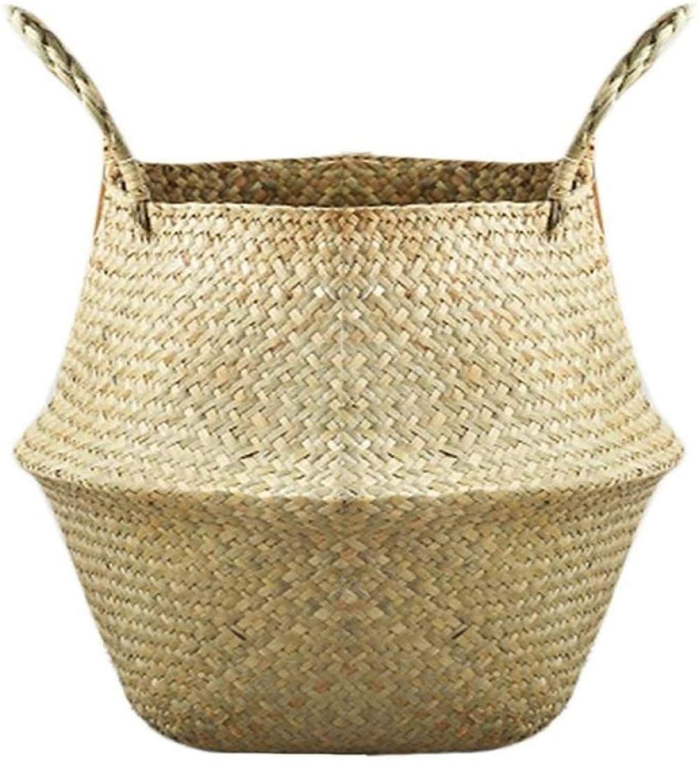 Natural Woven Seagrass Storage Basket - Eco-Friendly Grocery Tote, Laundry Hamper, Picnic Basket & Plant Pot Cover - Perfect for Home Organization, Beach Trips & Boho Decor