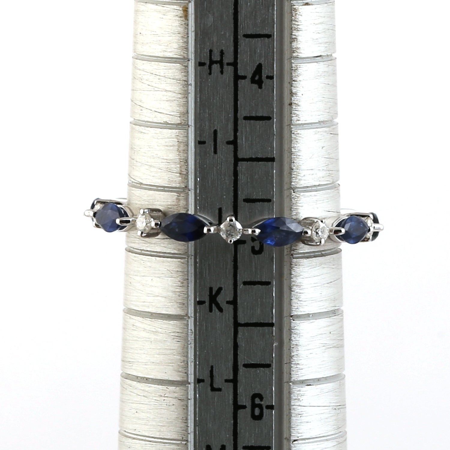 18K White Gold Marquise Blue Sapphire and Pave Diamond Band Ring - Elegant Jewelry Gift for Women, Perfect for Anniversaries, Engagements & Special Occasions