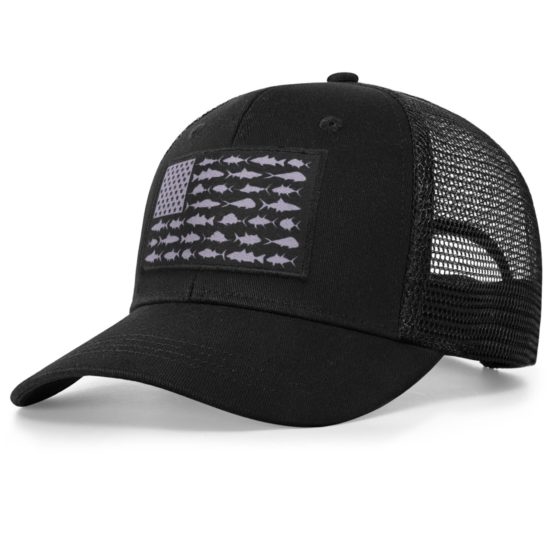 American Fish Flag Trucker Hats for Men - Adjustable Snapback Fishing Caps - Best Outdoor Gifts for Anglers - Ideal for Camping, Fishing Trips & Everyday Wear