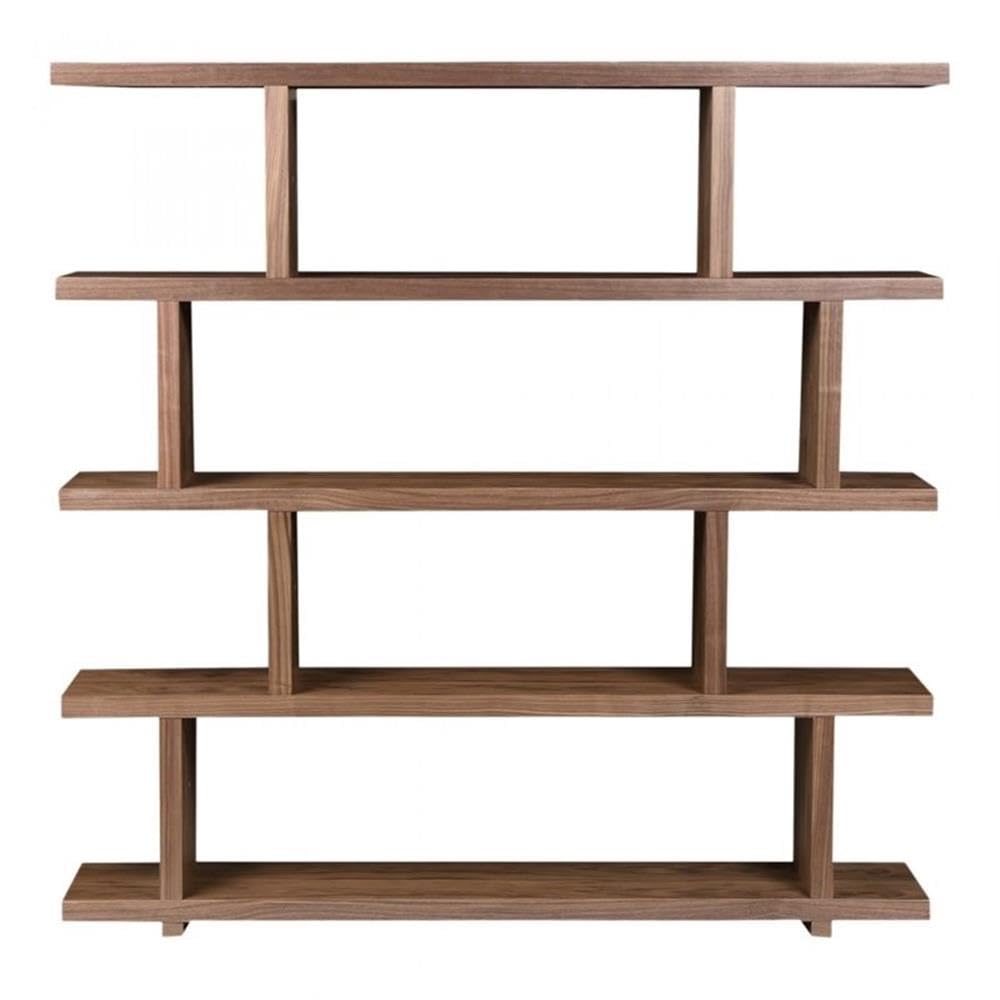 BOWERY HILL 4-Shelf Modern Brown Veneer Wood Bookcase - Stylish Storage for Home Office, Living Room & Bedroom Organization