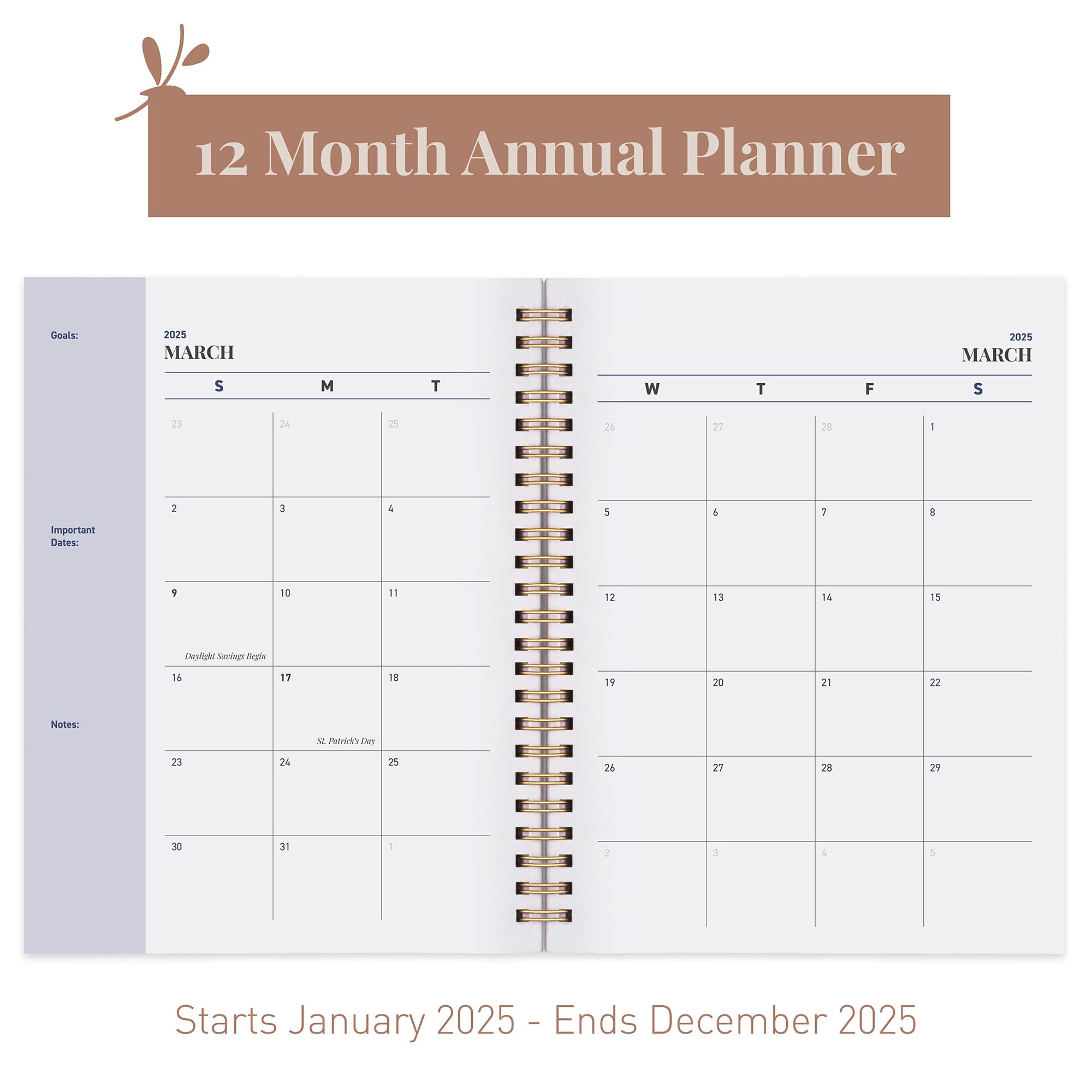 Rileys 2025 Weekly Planner - 8 x 6 Inch Academic Year Planner with Monthly & Weekly Spreads, Twin-Wire Binding, Flexible Midnight Blue Cover & Notes Pages - Perfect for Students, Professionals & Goal Tracking (Jan-Dec 2025)