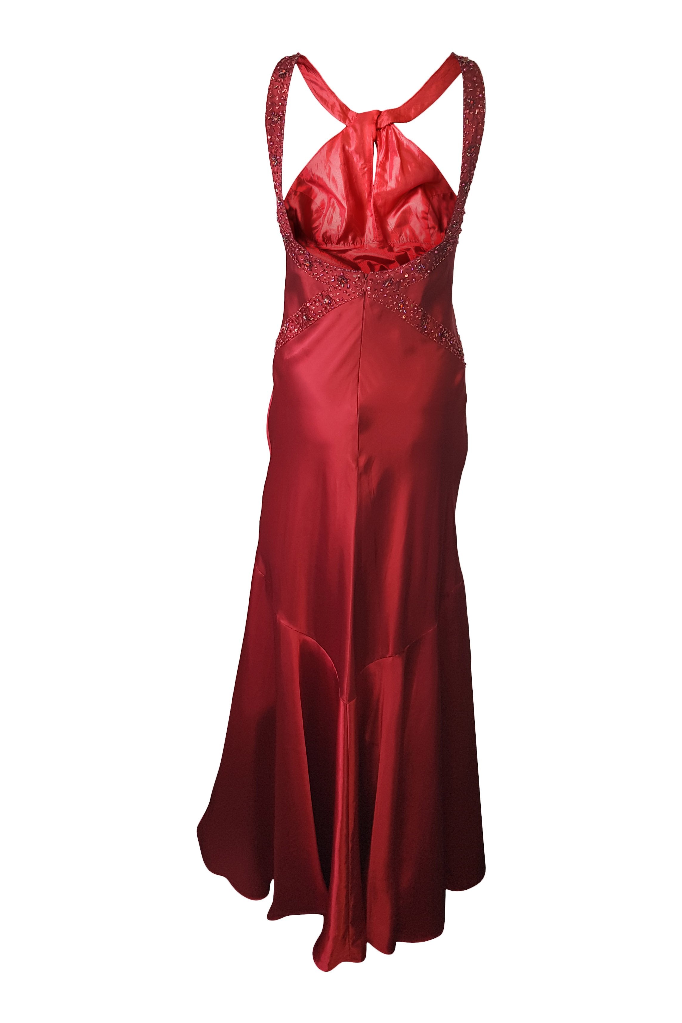 DAVE & JOHNNY Red Satin Halter Neck Prom Dress - UK Size 8 | Elegant Formal Gown for Homecoming, Evening Parties & Special Occasions