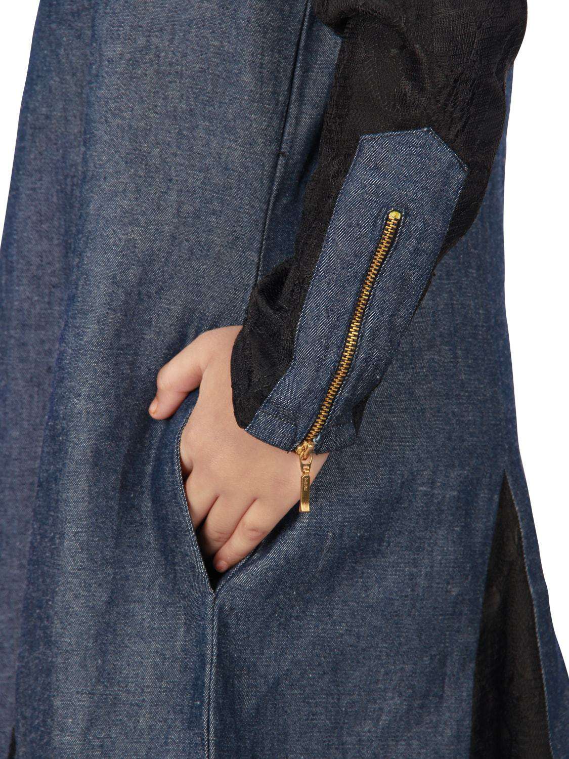 Farizah Denim Kids Abaya Dress - Islamic Modest Clothing for Girls - Perfect for Eid, Prayer & Special Occasions